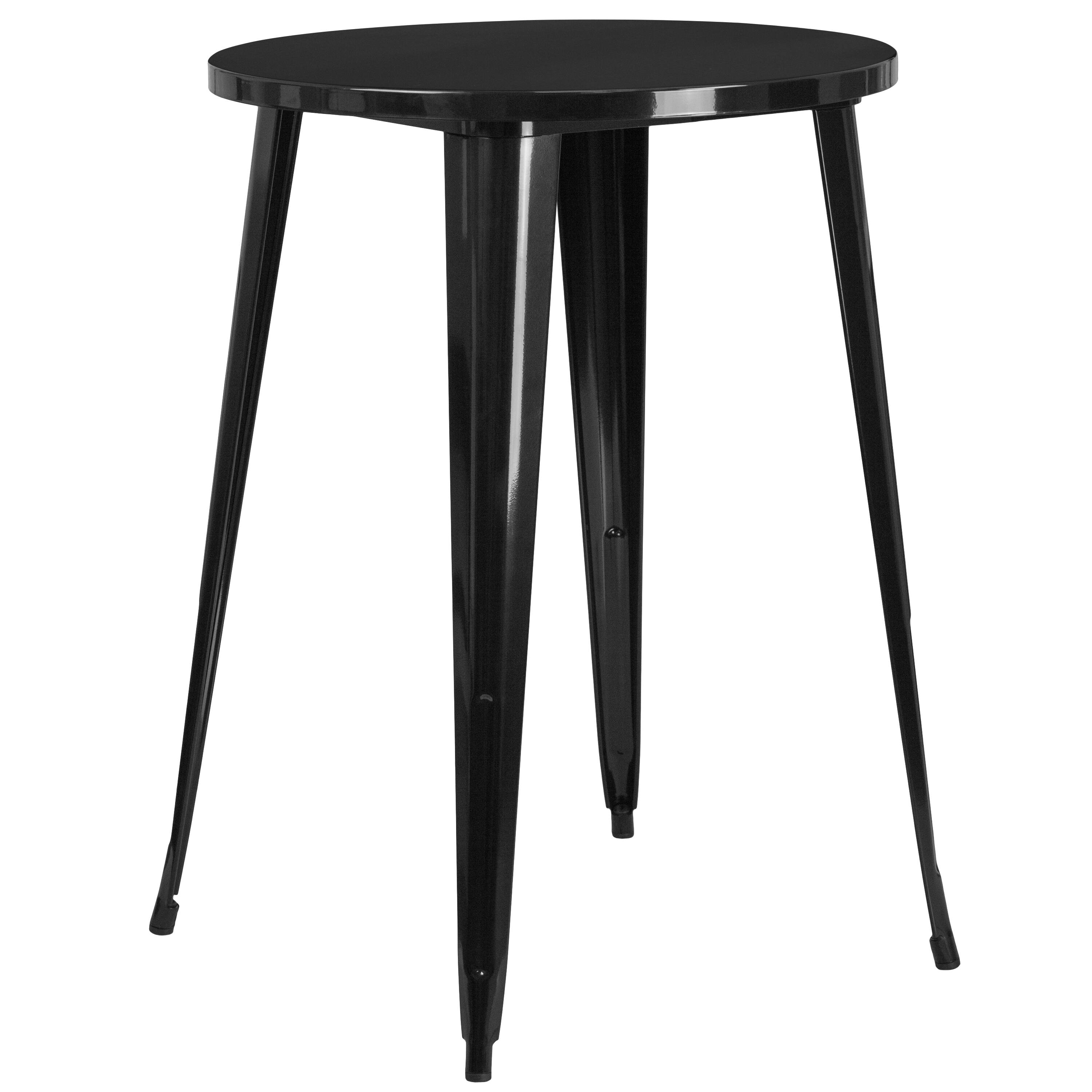 Alt View 3. Emma + Oliver - Commercial 30" Round Metal Indoor-Outdoor Bar Table Set & 2 Slat Back Stools - Black.