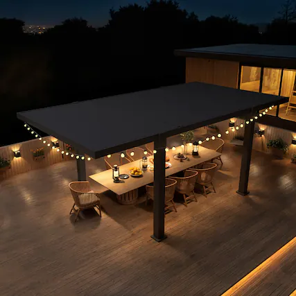 Front. U-HOMY - Aluminum Louvered Pergola 10x18 FT with Adjustable Roof & Hidden Drainage, Modern Outdoor Hardtop Gazebo - Black.