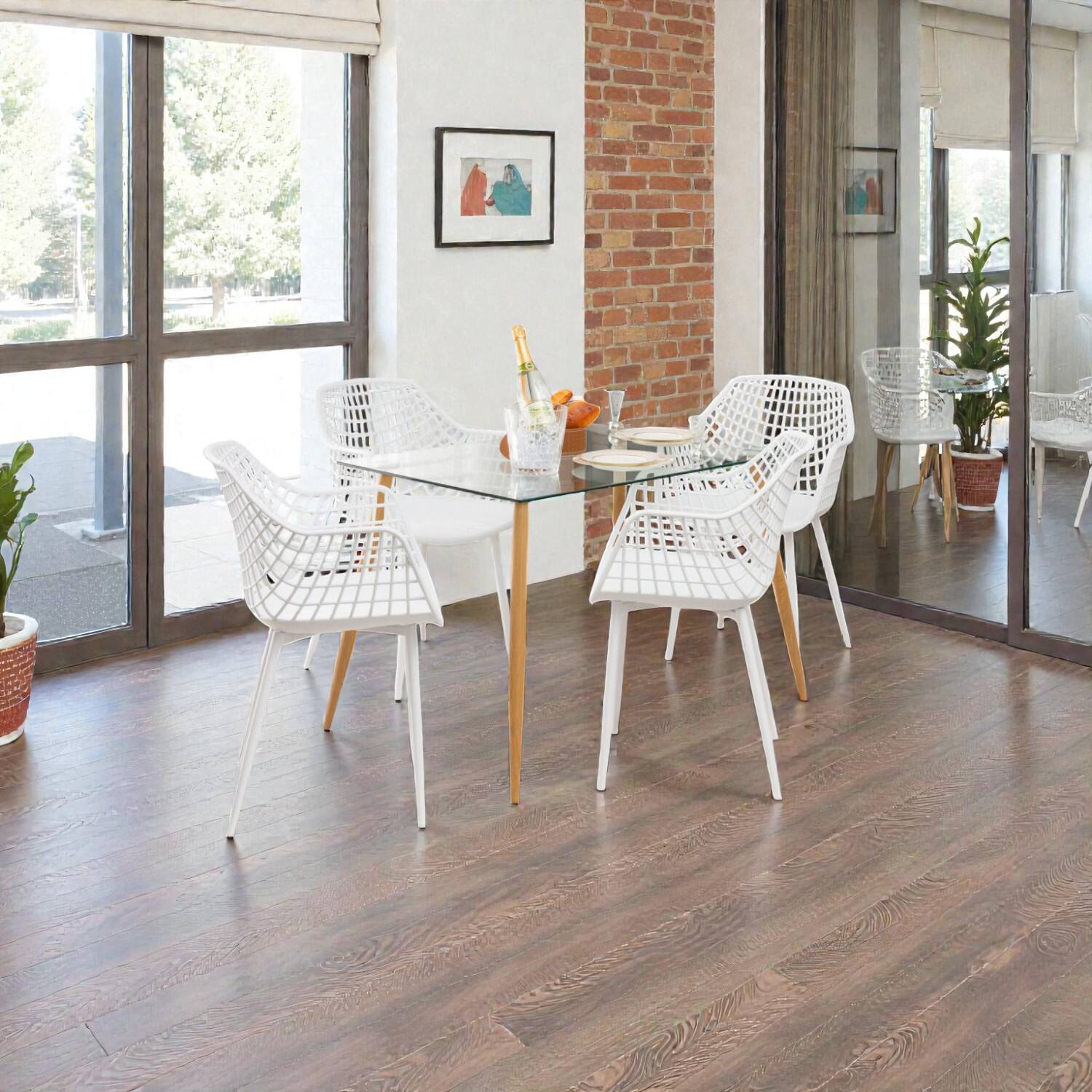 Front. Hivvago - Four-Piece Heavy-Duty Dining Chair Set Featuring Ventilated Backrests - White.