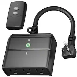 BN-LINK - Outdoor/Indoor Wireless Remote Control 3-Prong Outlet, 3 Grounded Outlets, 6" Cord, 100ft Range, ETL - Black