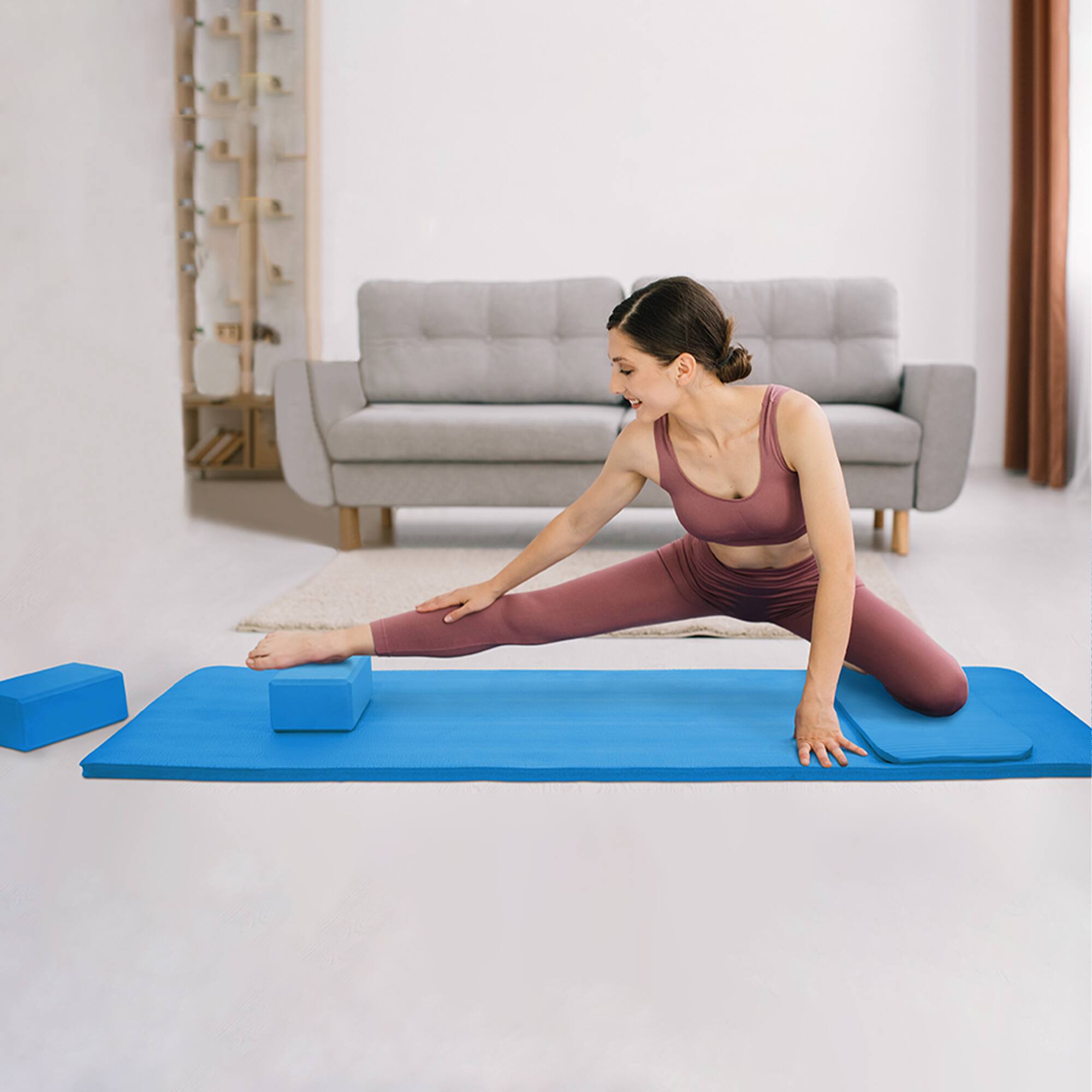 Alt View 3. BalanceFrom Fitness - BalanceFrom Fitness 71"x24" Anti Tear Yoga Mat w/Strap, Knee Pad & Blocks, Blue - Blue.