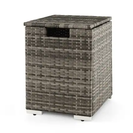 Front. Mondawe - 2-in-1 Patio Rattan Gas Propane Tank Cover for 20 lbs Propane Tanks - Grey.