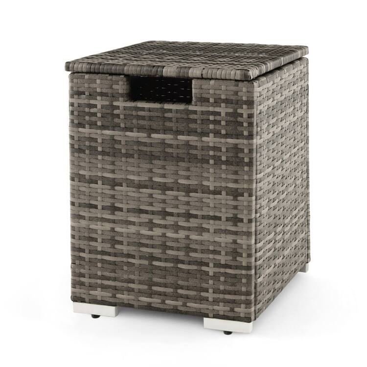 Front. Mondawe - 2-in-1 Patio Rattan Gas Propane Tank Cover for 20 lbs Propane Tanks - Grey.