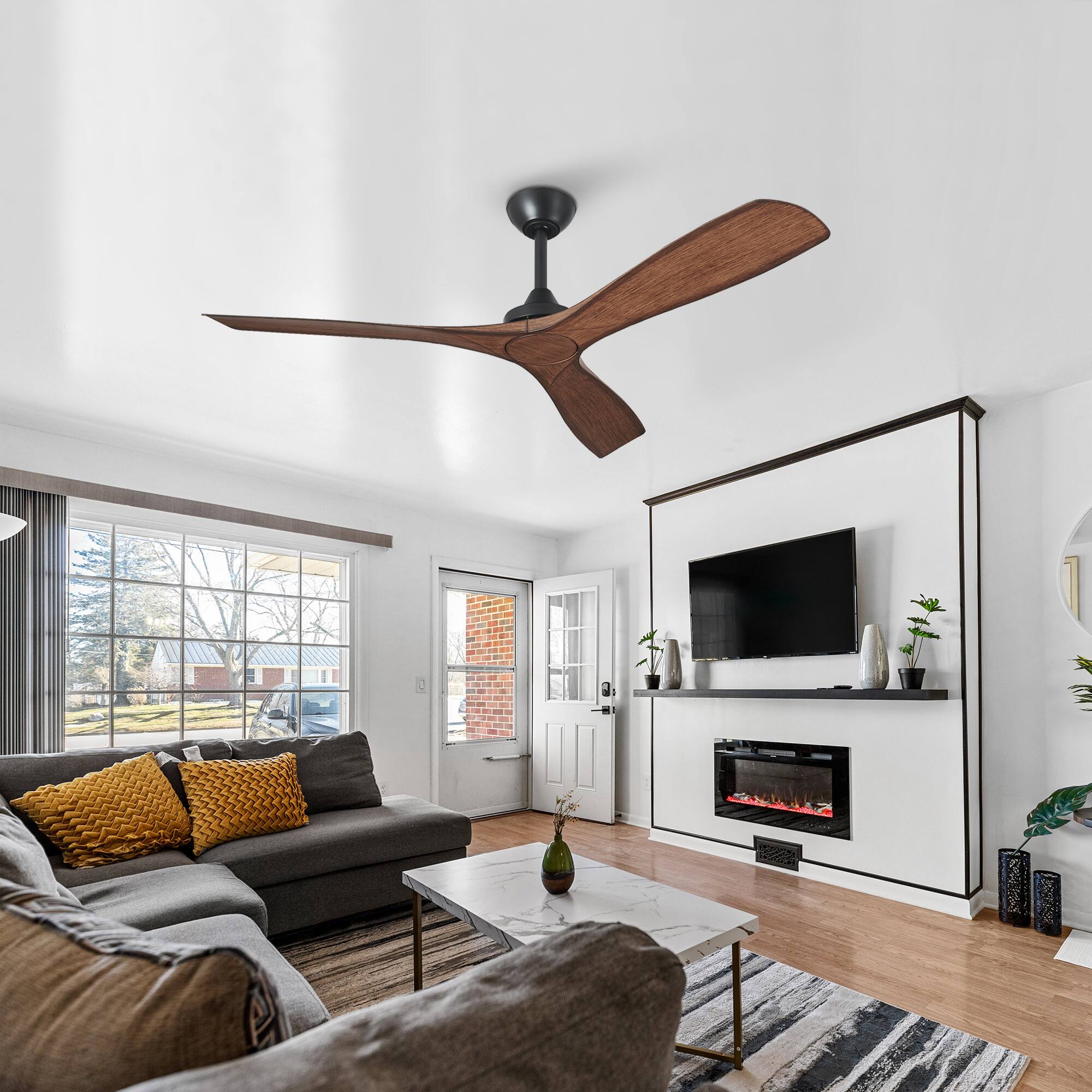 Alt View 8. Parrot Uncle - 52" Modern 3-Blade Ceiling Fan Without Light, 6-Speed Reversible DC Motor, Remote Control - Brown.