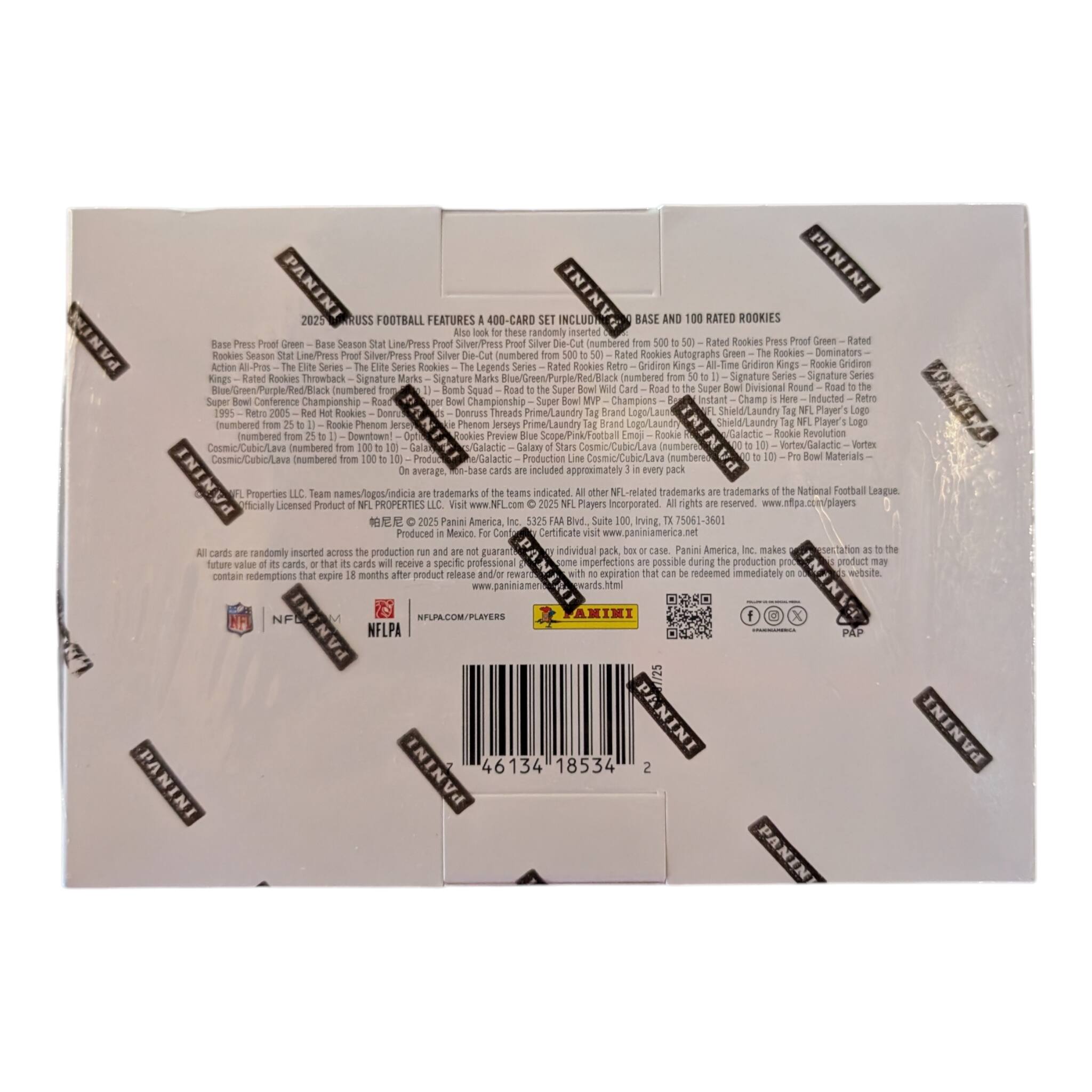 PANINI  
2025 RUSS FOTBALL FEATURES 400-CARD INCLUD BASE RATED ROOKIES randomly inserted  
- PANINI Action  
- Ronkies  
- Al-Pros  
- Season Green  
- LineiTress Series  
- Season SilverTress  
- Line/Tress Series  
- Rookies  
- SilvenPress  
- Die-Cut Legends (numbered Series)  
- Siver Rated  
- Die-Cut Rockies  
- Cnumbered  
- Rated  
- Gridiron Rookies  
- Kings  
- Rockie Green  
- Deminators  
- Gridiron Rookies  
- Rated Kings  
- Kookies  
- Browback  
- Mark Signature  
- Marks  
- Blue/Green/Purple/Red/Black numbered  
- Signature Series  
- Signature Series  
- Signature numbered  
- Bomb  
- Souad  
- Super  
- Super  
- Divisional Round  
- Super  
- Conference Championship  
- Championship  
- Super Champions  
- Instant Champ  
- Inducted  
- Rookies  
- Donra  
- Donruss Threads  
- Trand Logo/tas  
- Shield/Laundry  
- Player (numbered Rookie Phenom  
- Jers