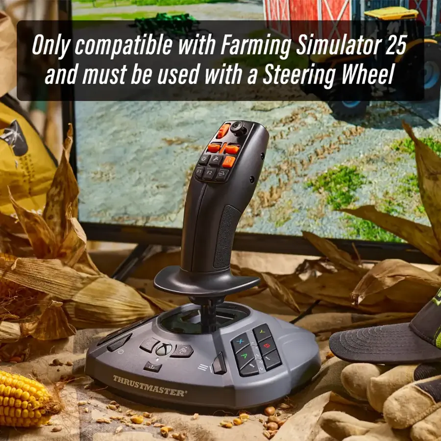 The text on the image reads: "Only compatible with Farming Simulator 25 and must be used with a Steering Wheel."