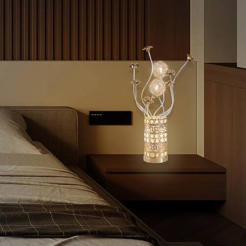 Back. MOOSOO - Aluminum Golden Rose Copper Wire Bud Flower Bud Table Lamp for Living Room, Nightstand Bedside Table Lamp for Bedroom - Multicolor.