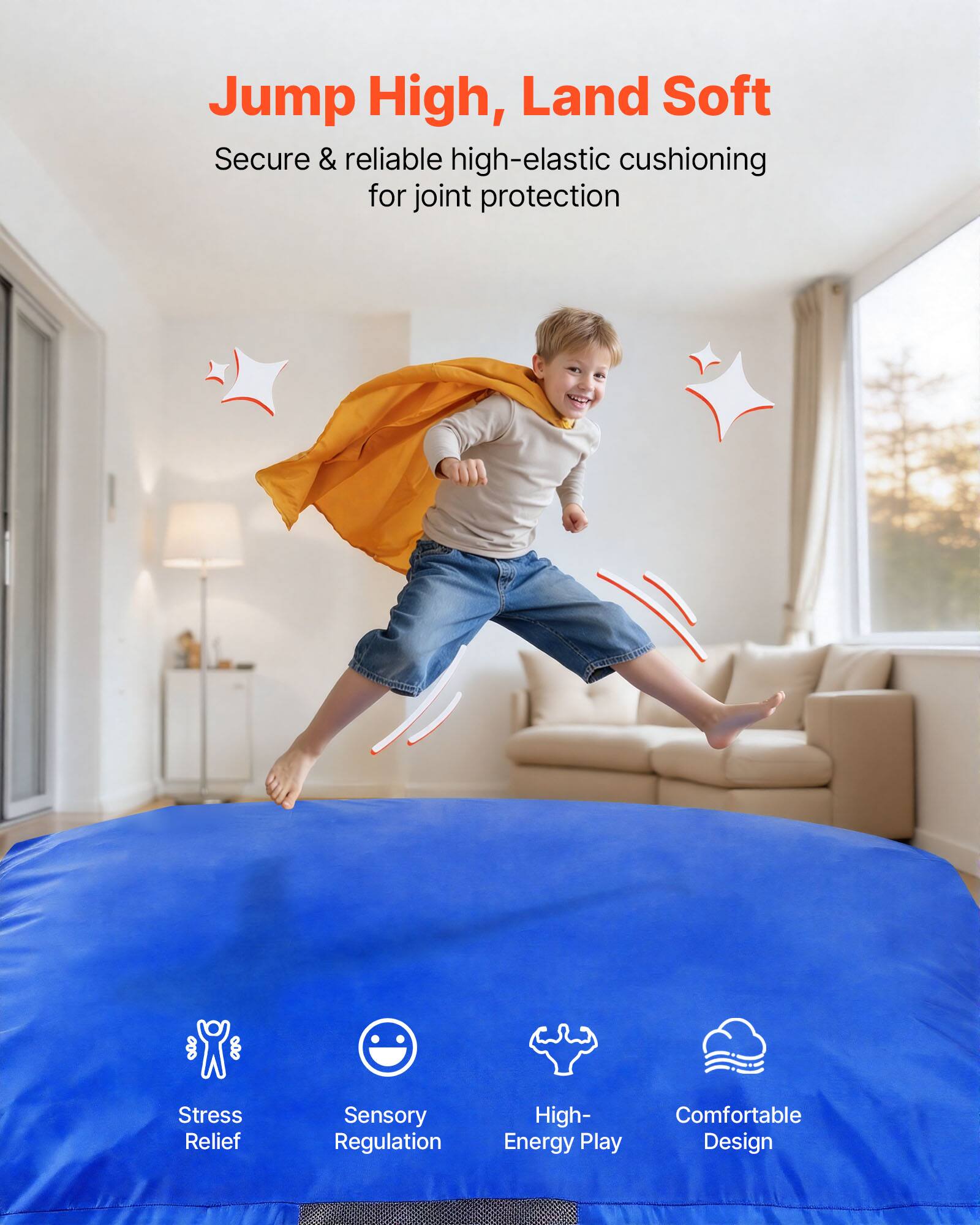 Jump High, Land Soft  
Secure & reliable high-elastic cushioning for joint protection  

Stress Relief  
Sensory Regulation  
High-Energy Play  
Comfortable Design
