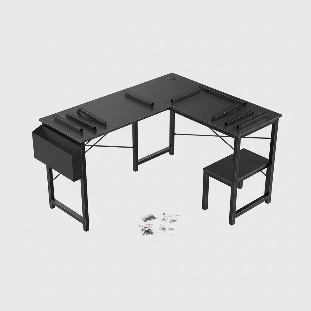 Back. AOITUN - 50 Inch L-Shaped Home Office Desk, Corner Computer Desk for Gaming PC with Storage for Daily Use - Black.