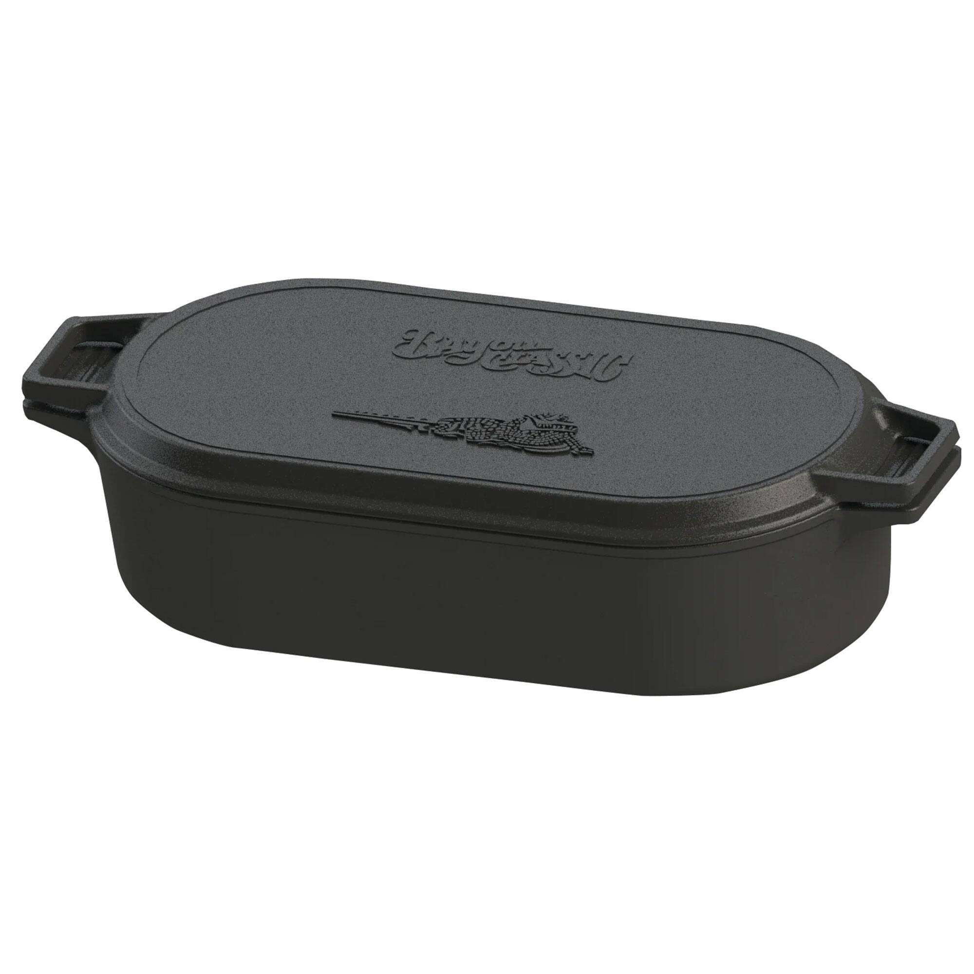 Front. Bayou Classic - Bayou Classic 7477 6 Quart Large Cast Iron 17 In x 9.25 In Oval Fryer with Lid - Black.