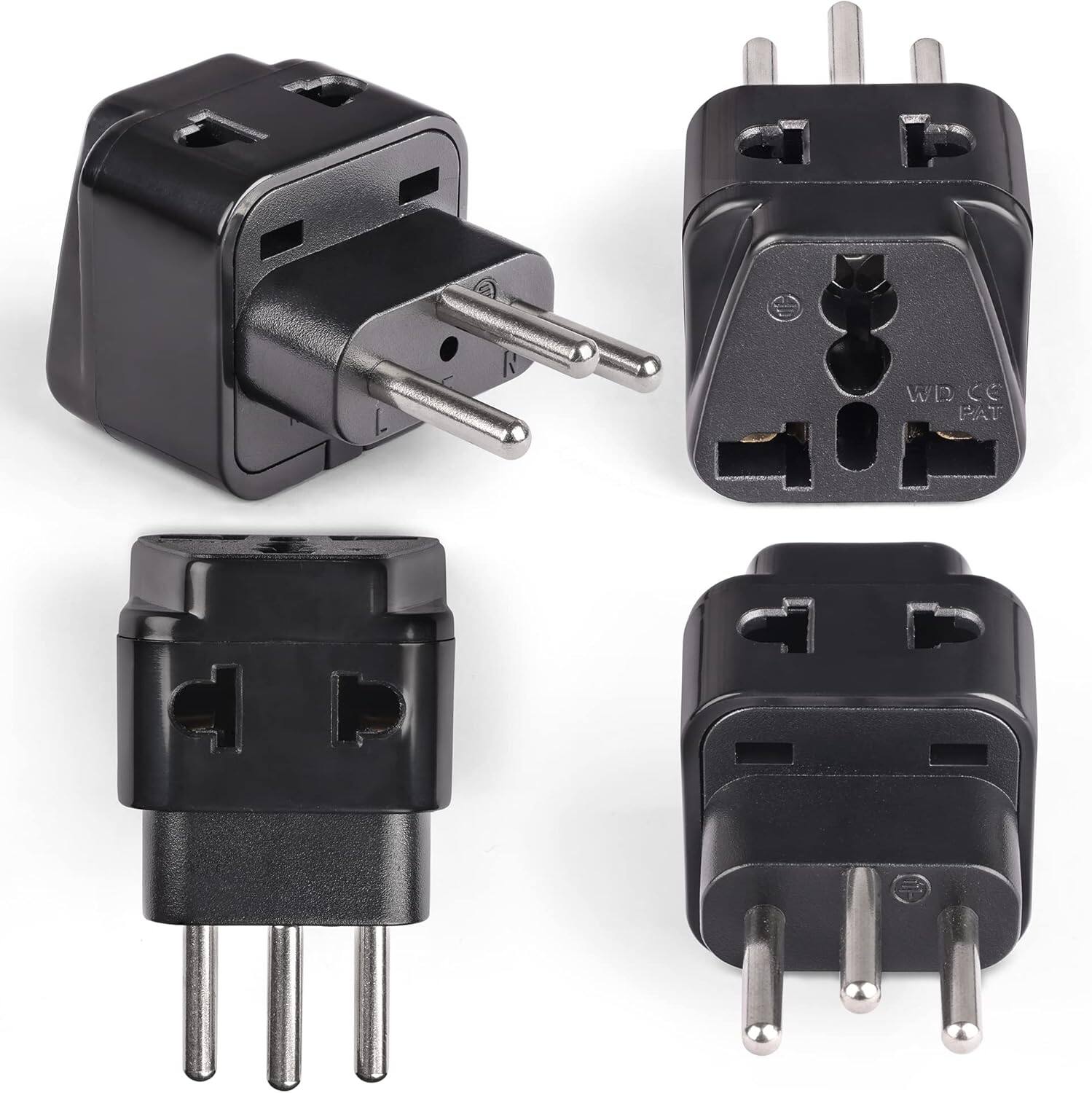 Front. Orei - Switzerland Power Plug Adapter, 2 in 1 USA Grounded Connection - Universal Socket - Type J - 4 Pack - Black.