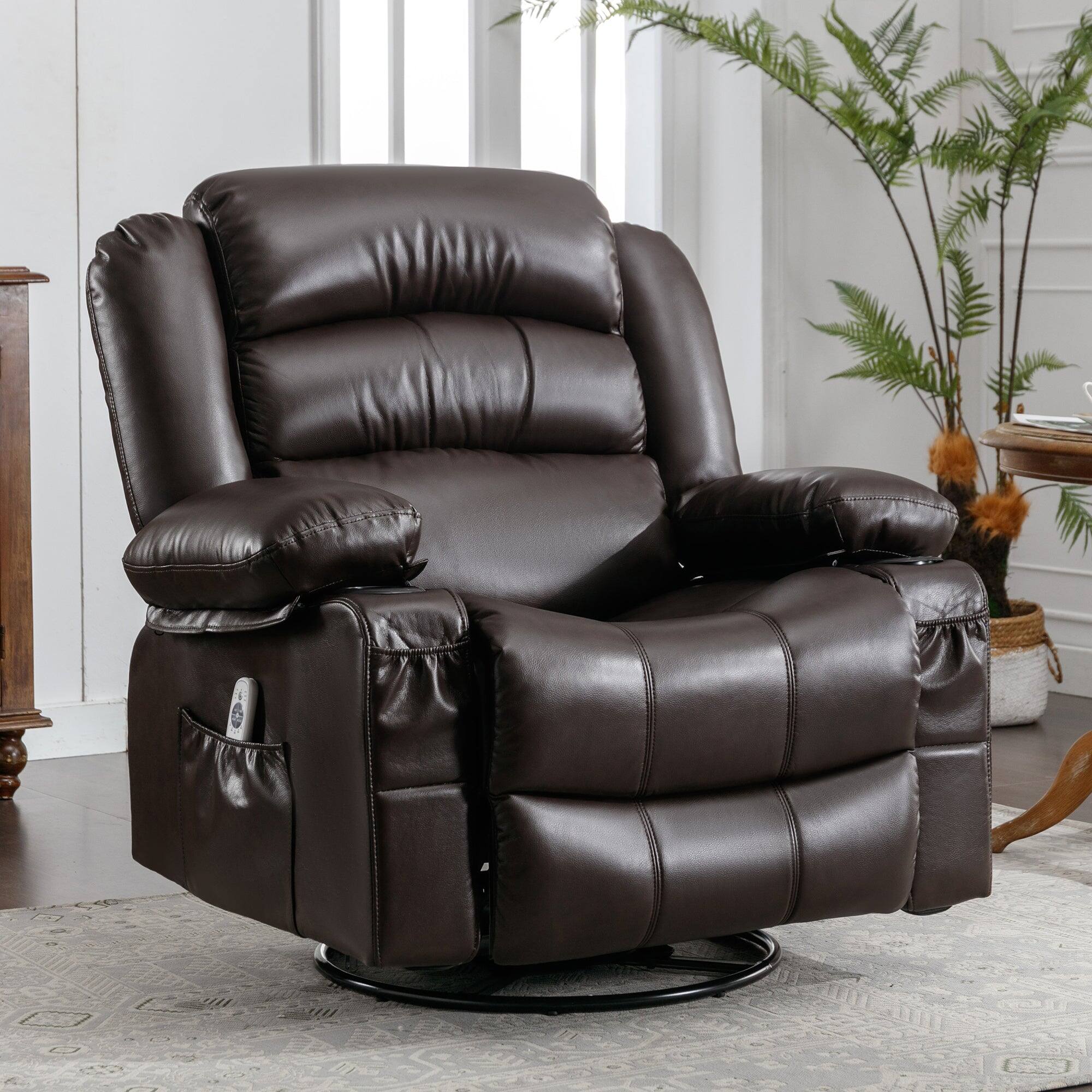 Alt View 2. Boyel Living - Massage Swivel Rocker Recliner Chair with Vibration Massage and Heat Ergonomic Lounge Chair - Brown.