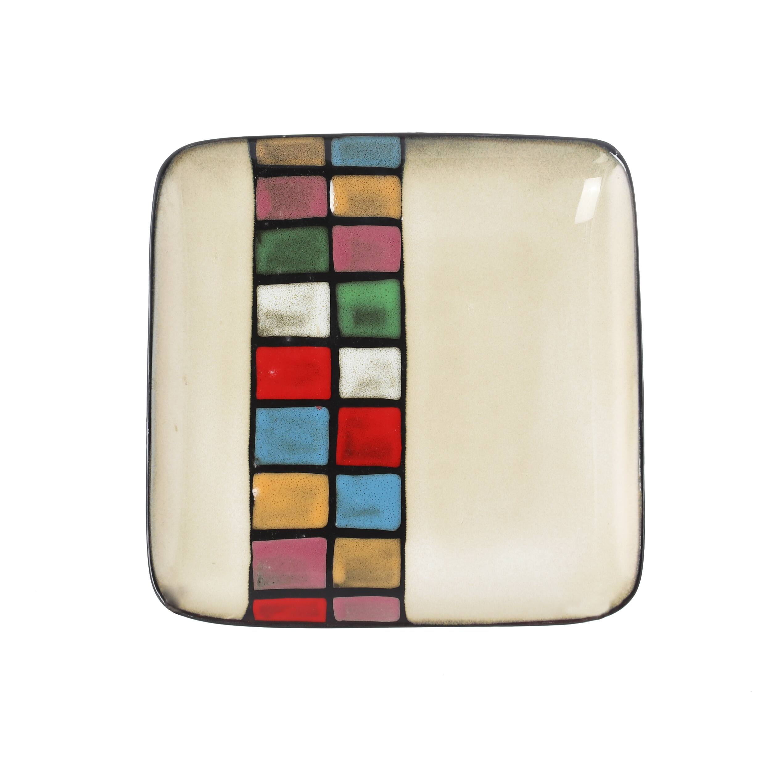 Alt View 7. Elama - Elama Color Melange 16 Piece Multicolored Square Stoneware Dinnerware Set - Beige and Multi.