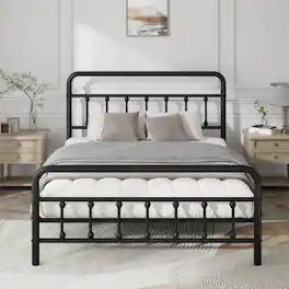 LUCKY ONE - Full Size Metal Platform Bed Frame with Headboard, Heavy Duty, Under-Bed Storage, No Box Spring Needed - Black