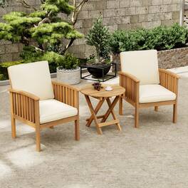 APRILSOUL - Patio Set Outdoor Acacia Wood Modern Club Chair Conversation Set Foldable End Table Brown Patina Cream Cushion - Brown,Cream,Teak