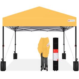 Best Choice Products - 8x8ft Easy Setup Pop Up Canopy w/ 1-Button Setup, Wheeled Case, 4 Weight Bags - Marigold
