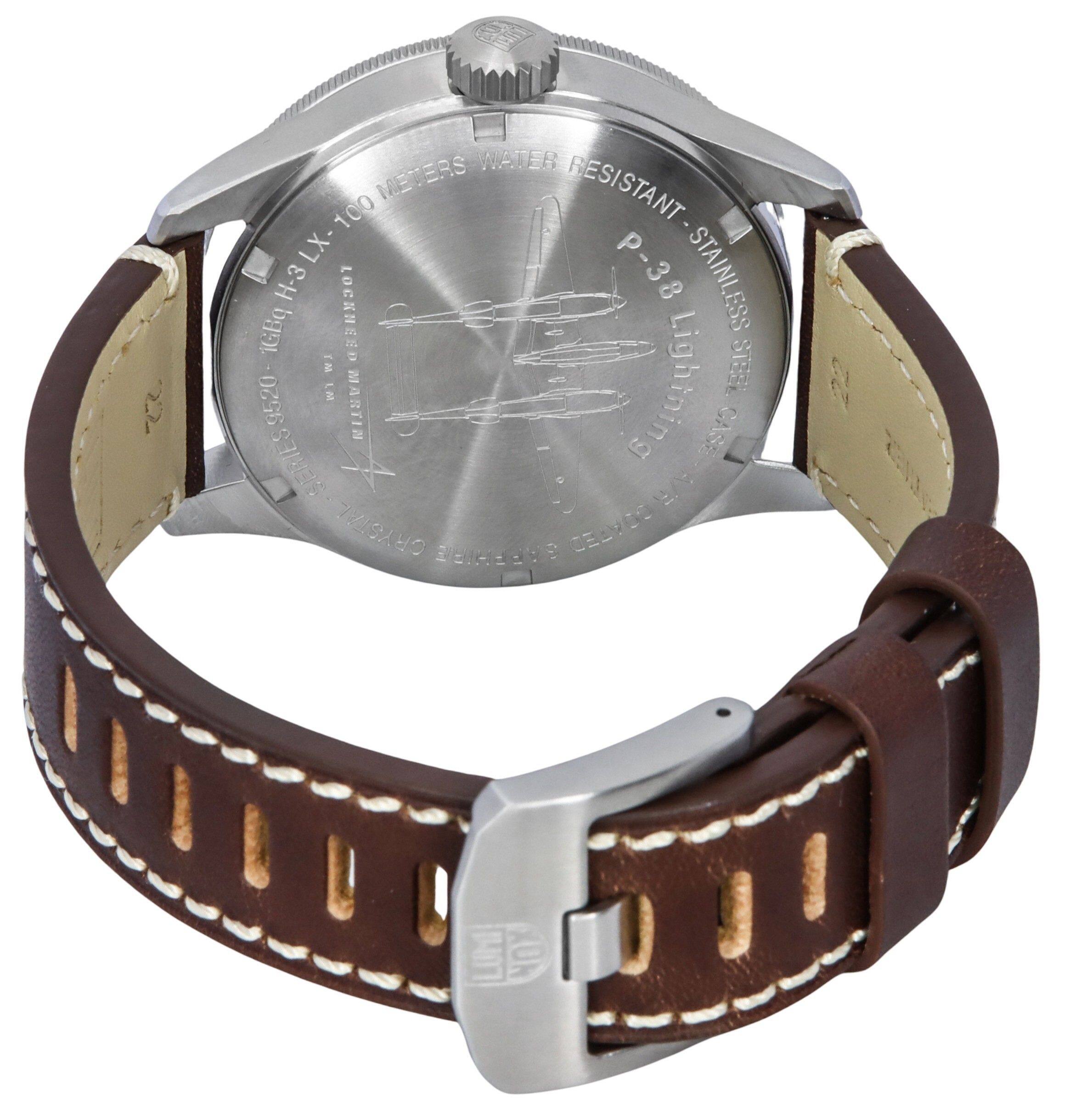 22 WATER RESISTANT 100 METERS. LX- P-38 1GBq H-3 LOCKNEED STAINLESS STEEL. IM TEELS 9520 SERIES Lat MARTIN Lightning CASE BA: CRYSTAL BBI499RS CELVE LIN NOX