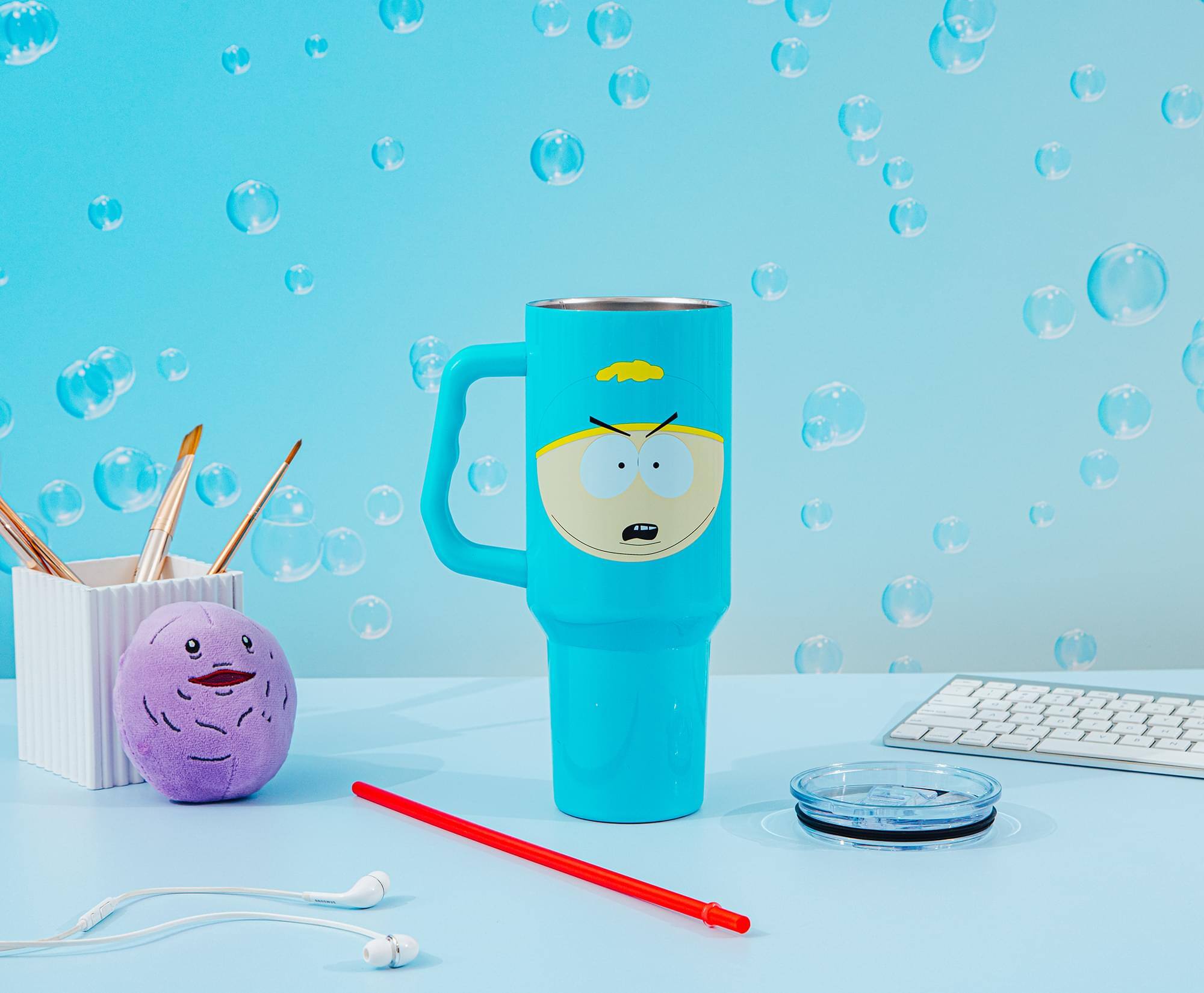 Alt View 2. Silver Buffalo - South Park Cartman Face Stainless Steel Tumbler With Handle | Holds 40 Ounces - Blue.