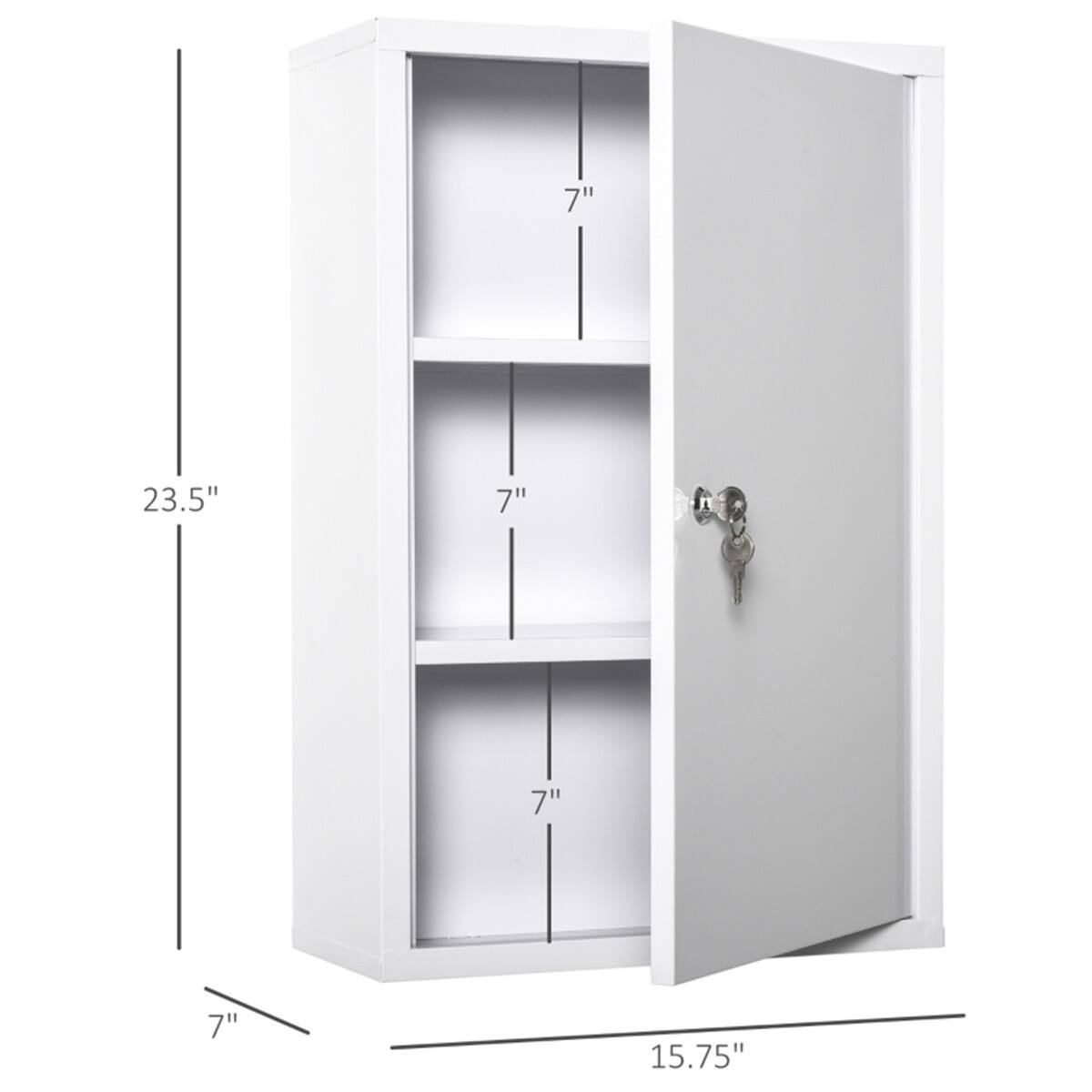 7" (width)  
23.5" (height)  
7" (shelf depth)  
15.75" (depth)