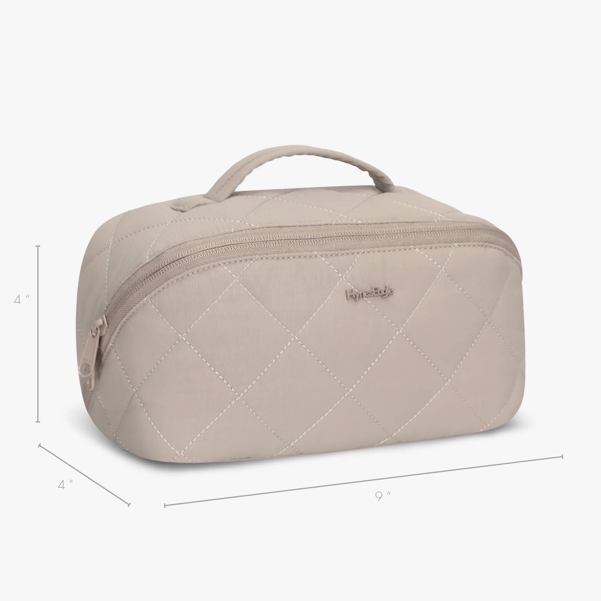 Back. Hynes Eagle - Quilted Makeup Bag Organizer - Taupe.