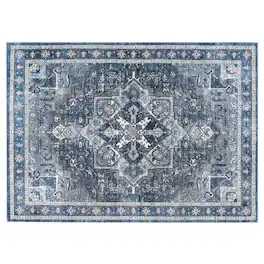 Acekool - Area Rugs Machine Washable Non Slip Vintage Retro Rug - Blue B