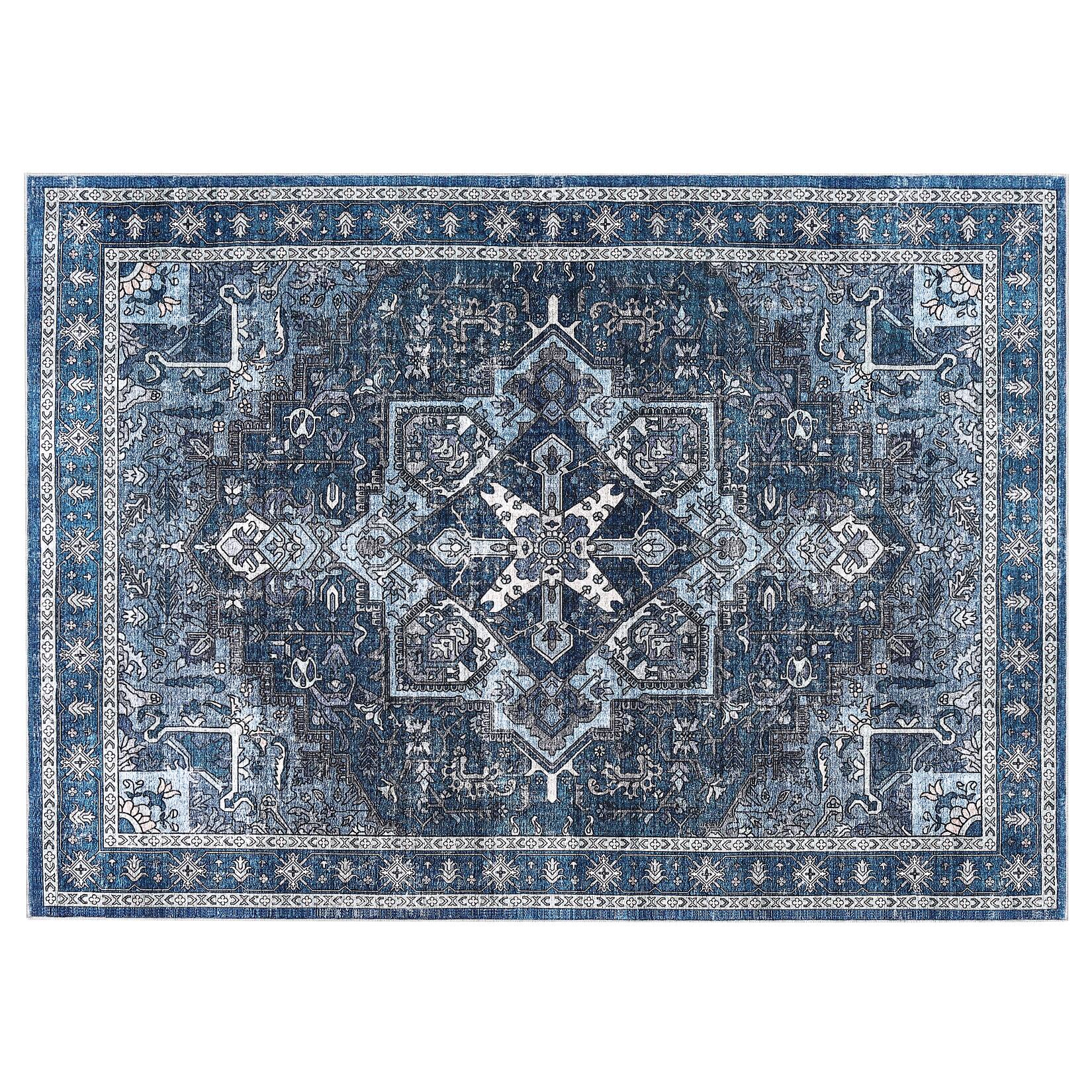 Front. Acekool - Area Rugs Machine Washable Non Slip Vintage Retro Rug - Blue B.