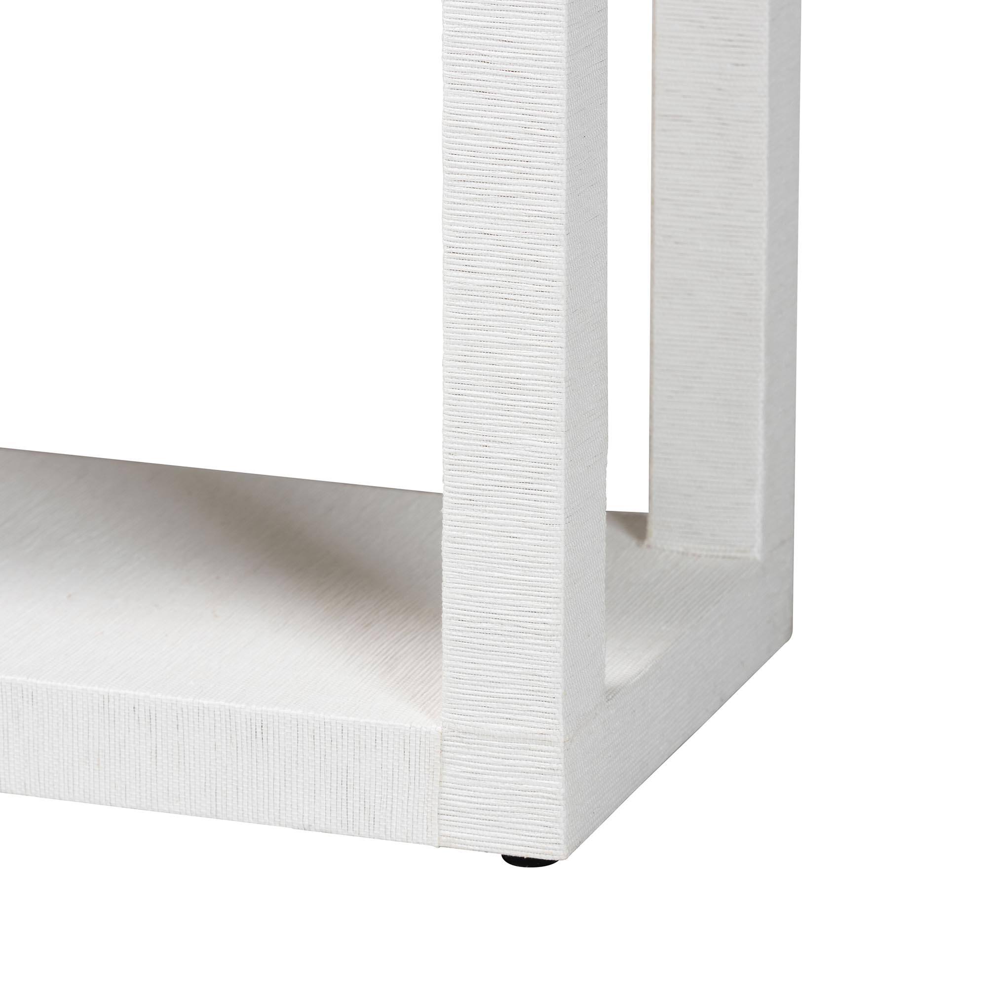 Back. bali & pari - Oaklynn Natural Grasscloth Bookshelf - Two-Tier Display Piece with Open Frame, Modern Coastal Accent Shelving - White.