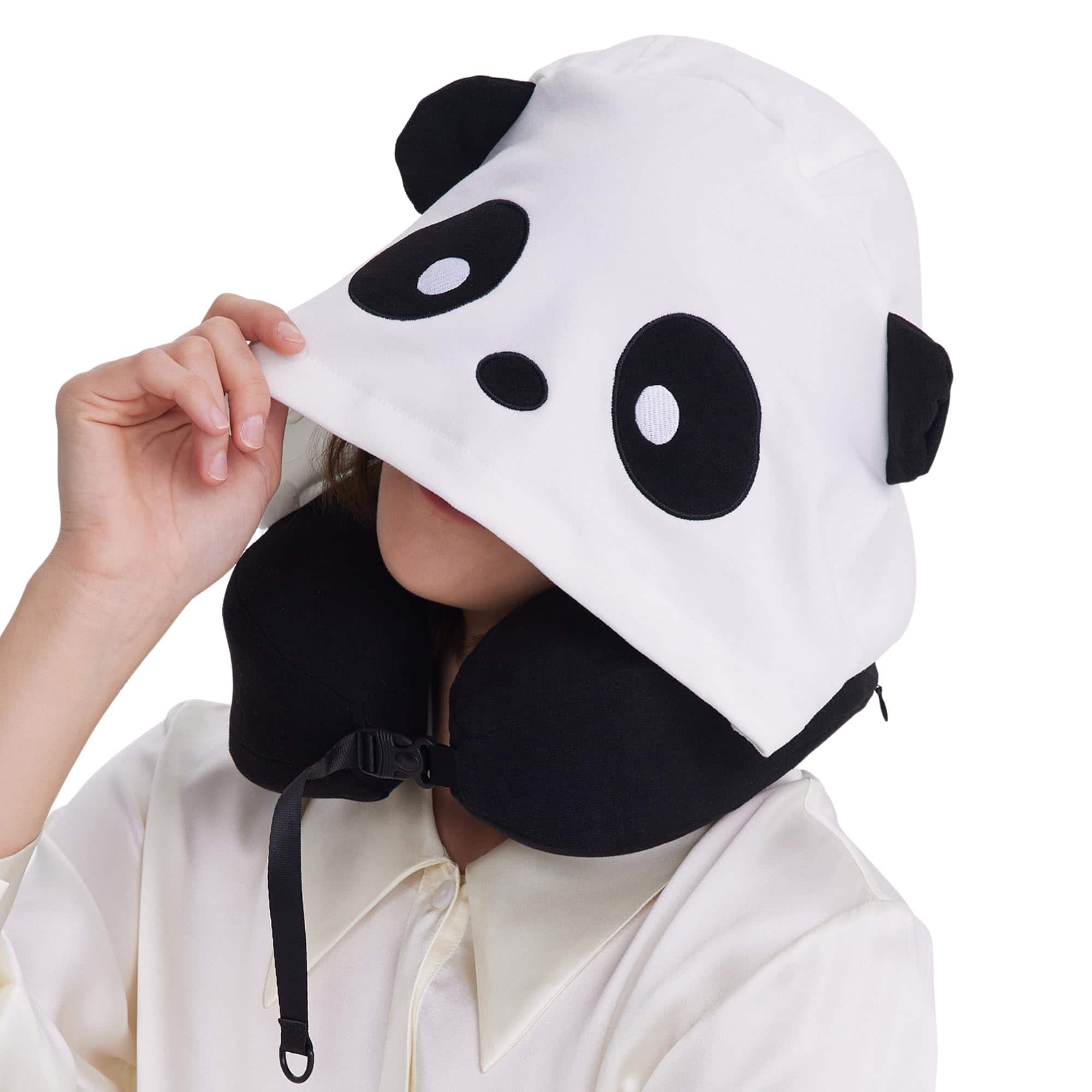 Pacoar Cade - Privacy-friendly Hooded Travel Pillow For & Adults Sensory-friendly Memory Foam Neck Support Airplane Car Breathable - Panda