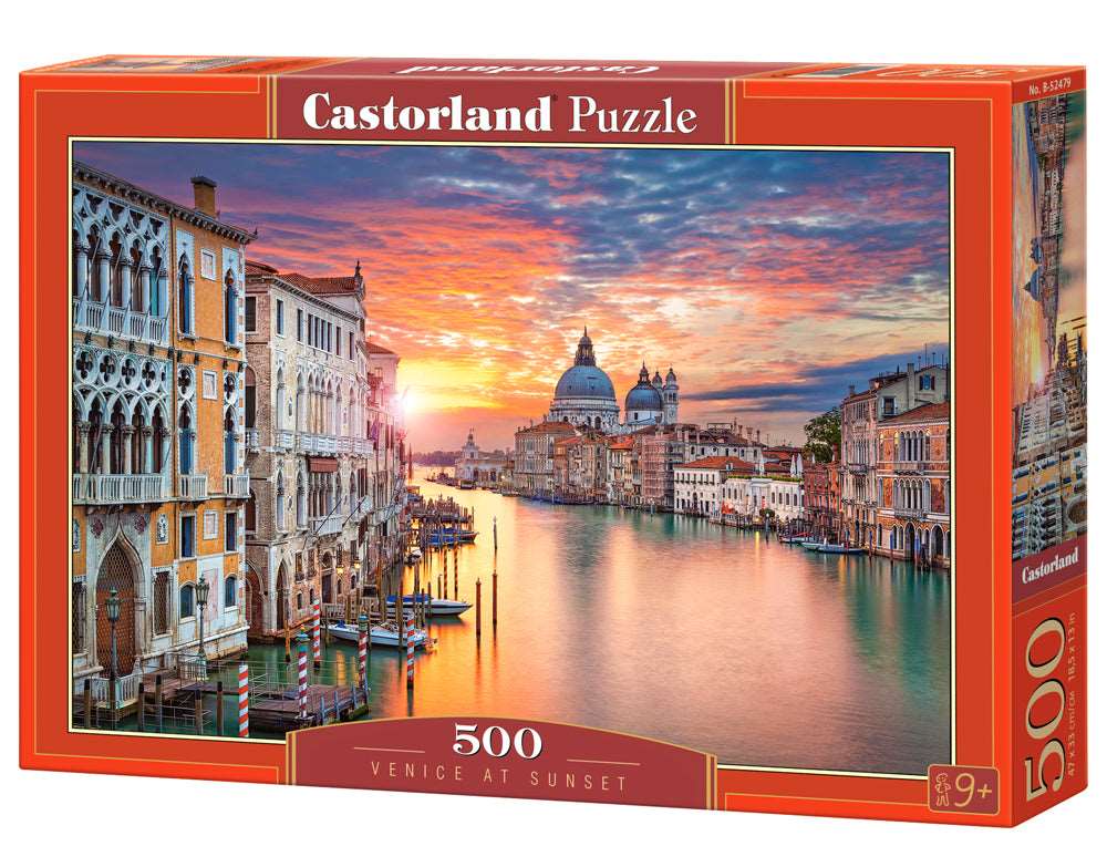 Castorland - 500 Piece Jigsaw Puzzle, Venice at Sunset, Italy, European puzzle, Italy puzzle, Adult Puzzles, B-52479 - Red