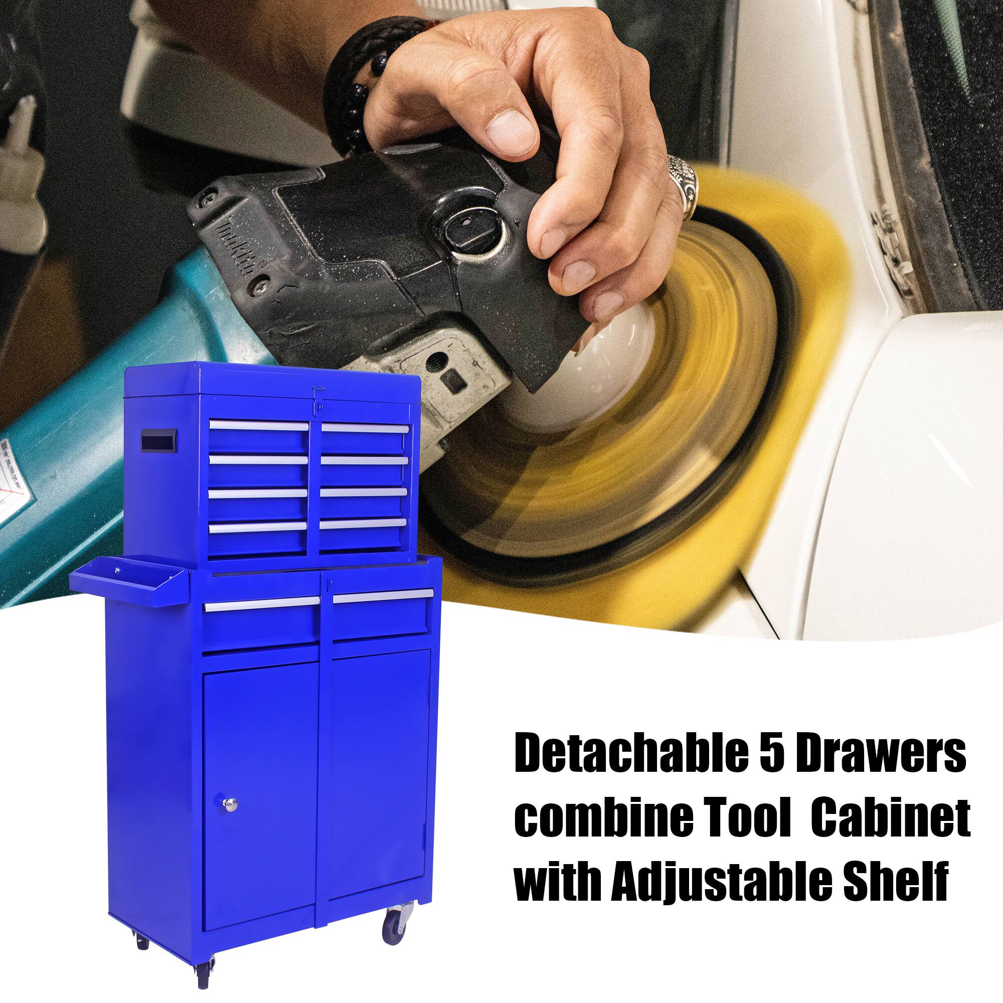 Detachable 5 Drawers combine Tool Cabinet with Adjustable Shelf