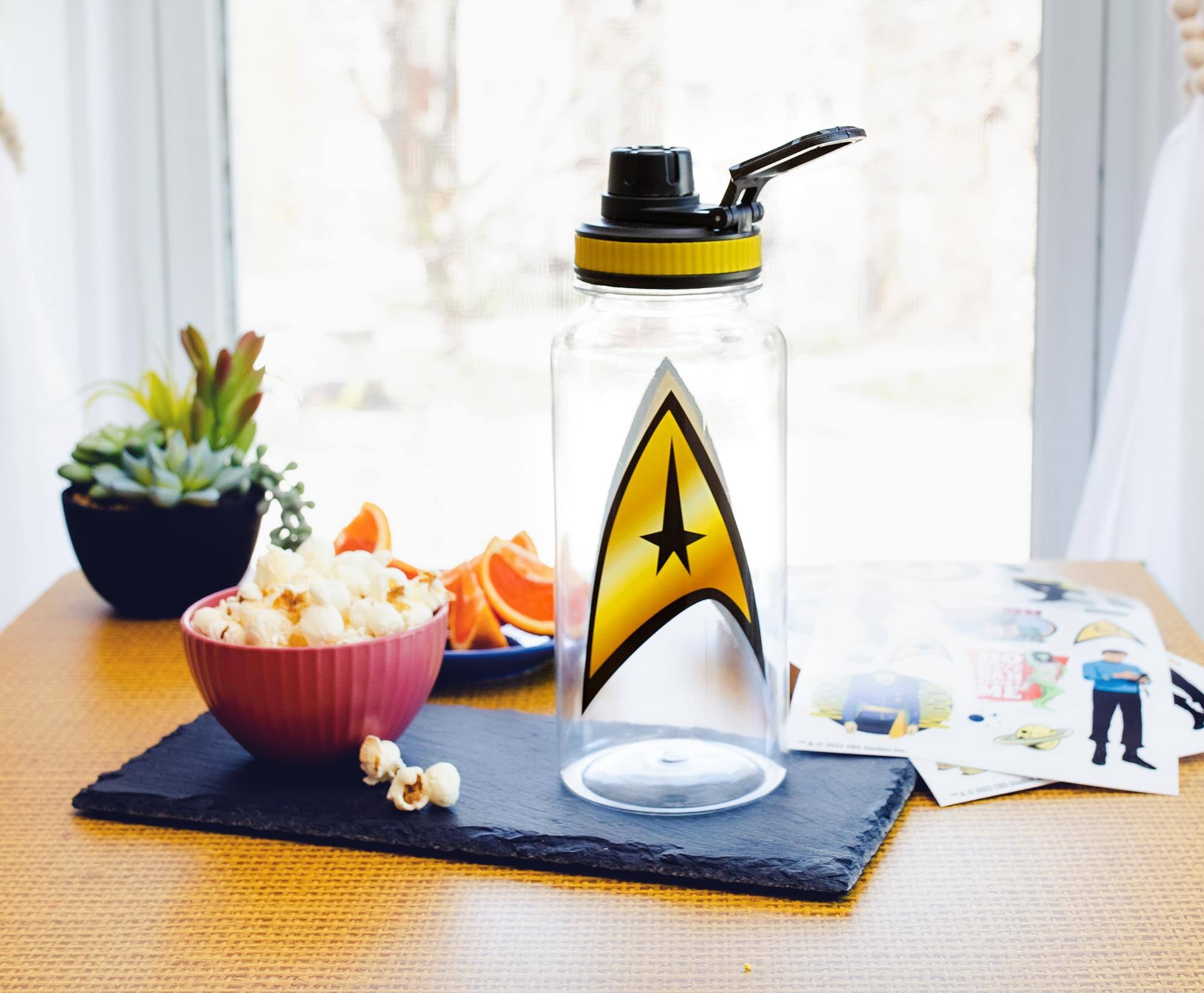 Alt View 1. Silver Buffalo - Star Trek Gold Delta Logo Twist Spout Water Bottle and Sticker Set | 32 Ounces - Gold.