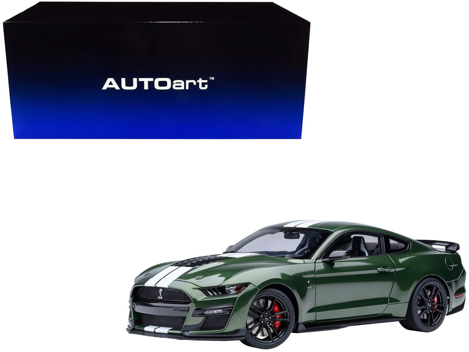 Ford Mustang Shelby GT500 Eruption Stripes 1/18 Model Car by Autoart - Green Metallic with White