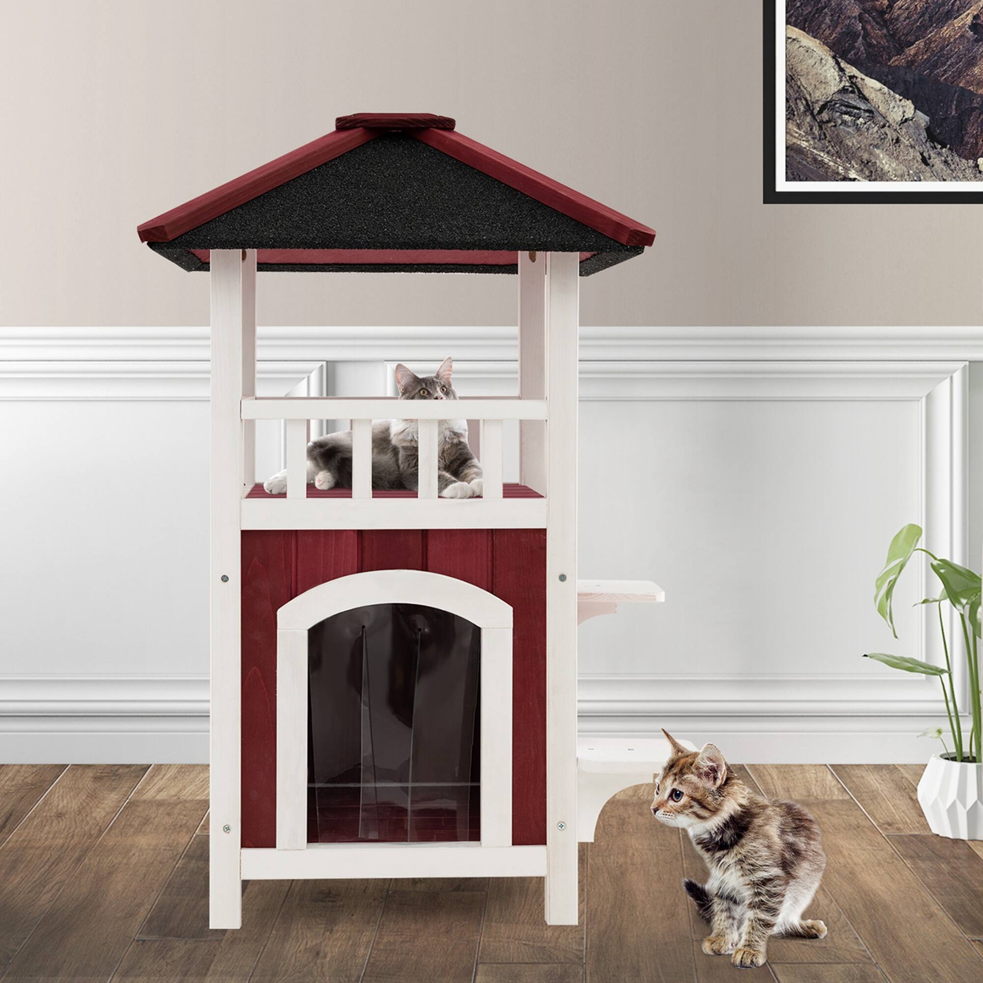 Alt View 4. Costway - Costway Outdoor Cat House 2-Story Wooden Cat Shelter with Asphalt Roof Removable Floor.