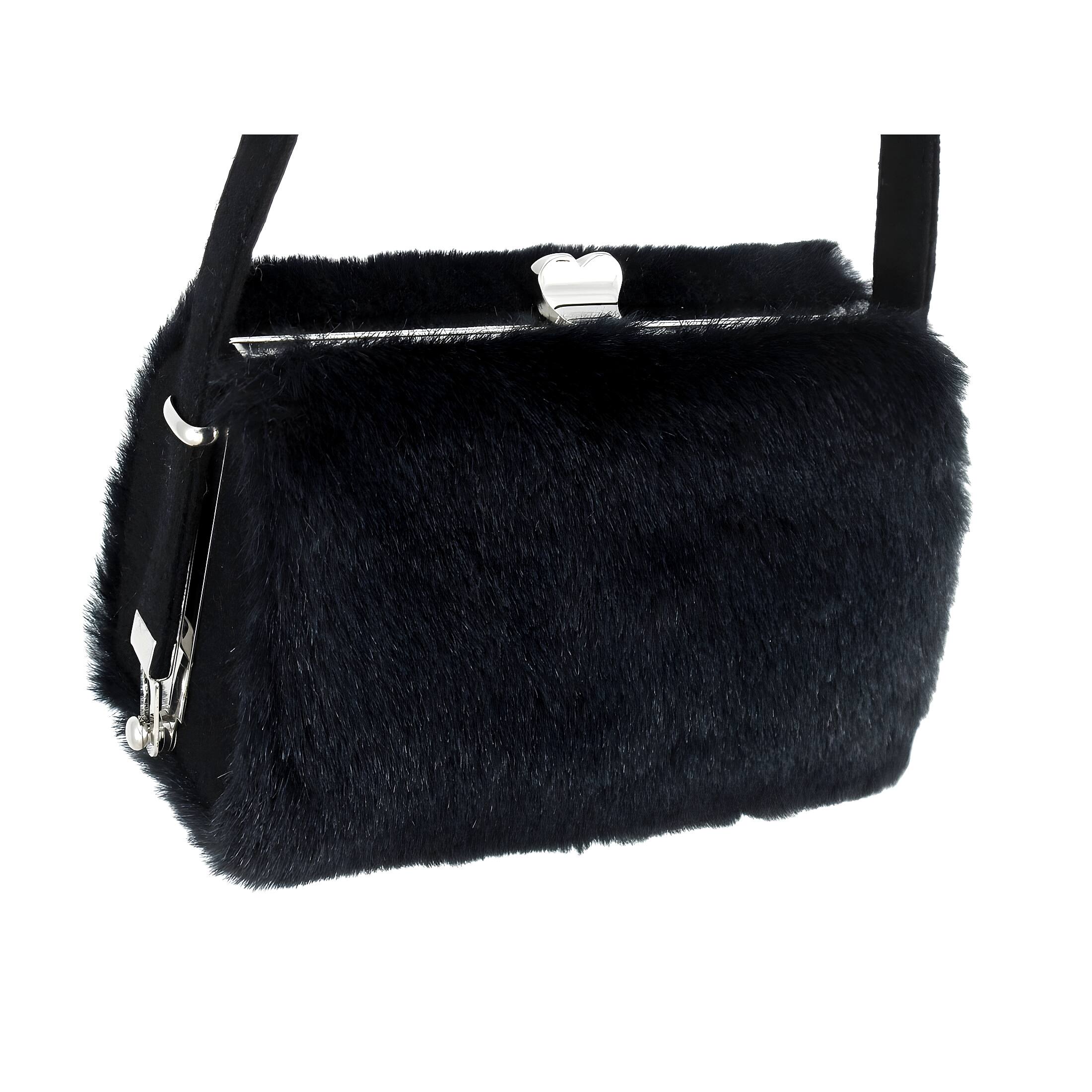 Alt View 2. Zeckos - Faux Fur Hard Frame Evening Bag - Black.