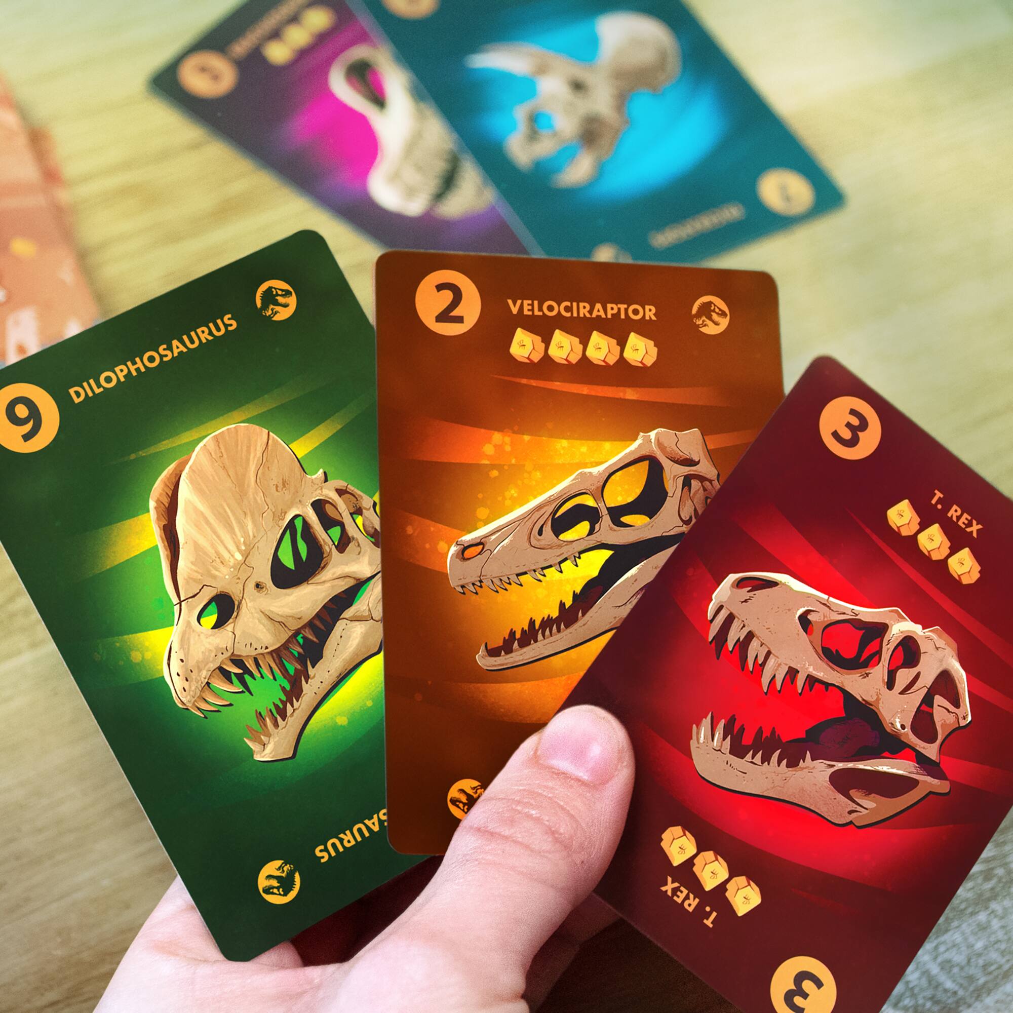 The text on the image reads:

Dilophosaurus 9 2 Velociraptor - 3 . - Rex - 3 A 2 1 D Rex - . 3

The text is grouped as follows:

1. Dilophosaurus 9 2 Velociraptor - 3 . - Rex - 3 A 2 1 D Rex - . 3
2. Dilophosaurus 9 2 Velociraptor - 3 . - Rex - 3 A 2 1 D Rex - . 3
3. Dilophosaurus 9 2 Velociraptor - 3 . - Rex - 3 A 2 1 D Rex - . 3

The text is correct and grouped as it appears in the image.