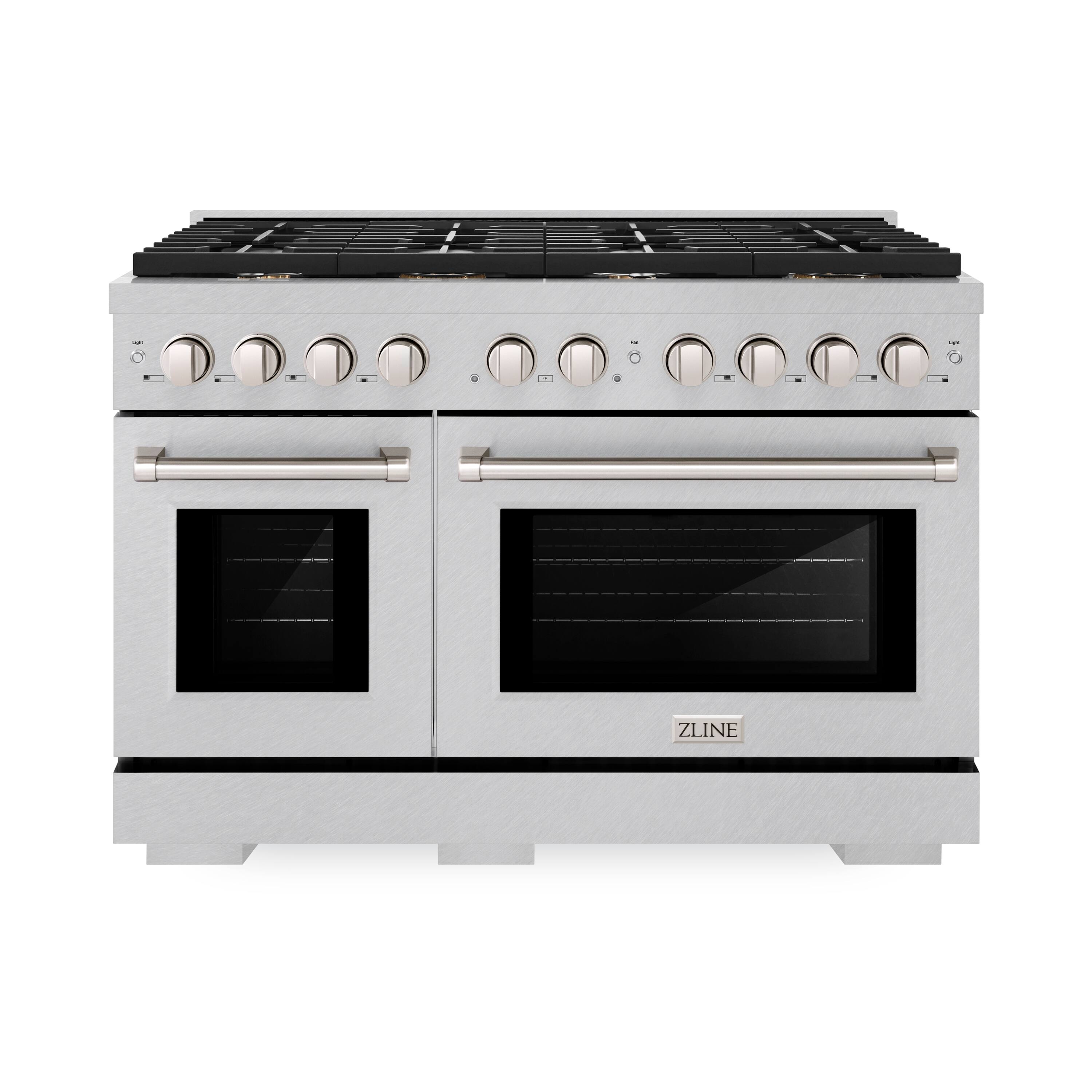 ZLINE - 48 in. Paramount Double Oven Gas Range in Satin Stainless w/ 8 Brass Burners (SGRS-BR-48) - Stainless Steel