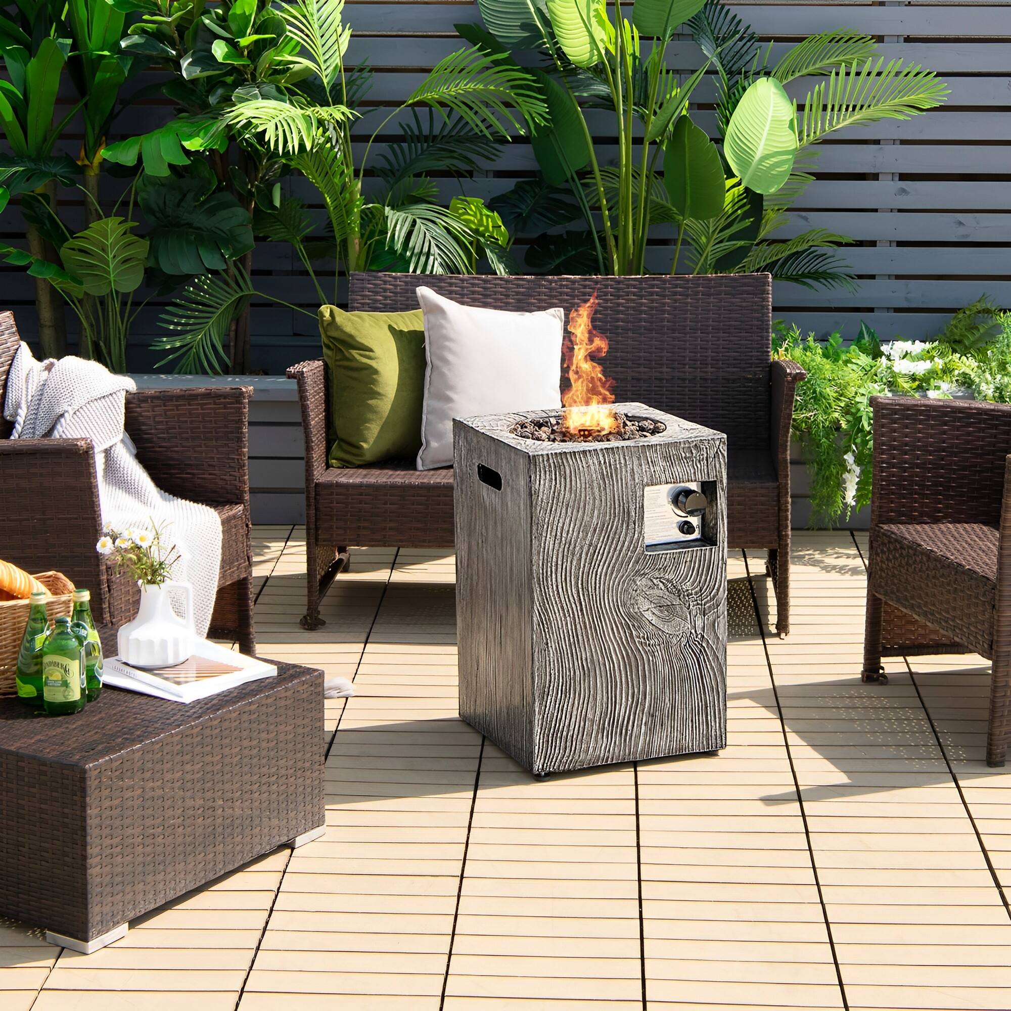 Alt View 4. SKONYON - Outdoor Propane Fire Pit with 30000 BTU Output Lava Rocks and Weatherproof Cover.