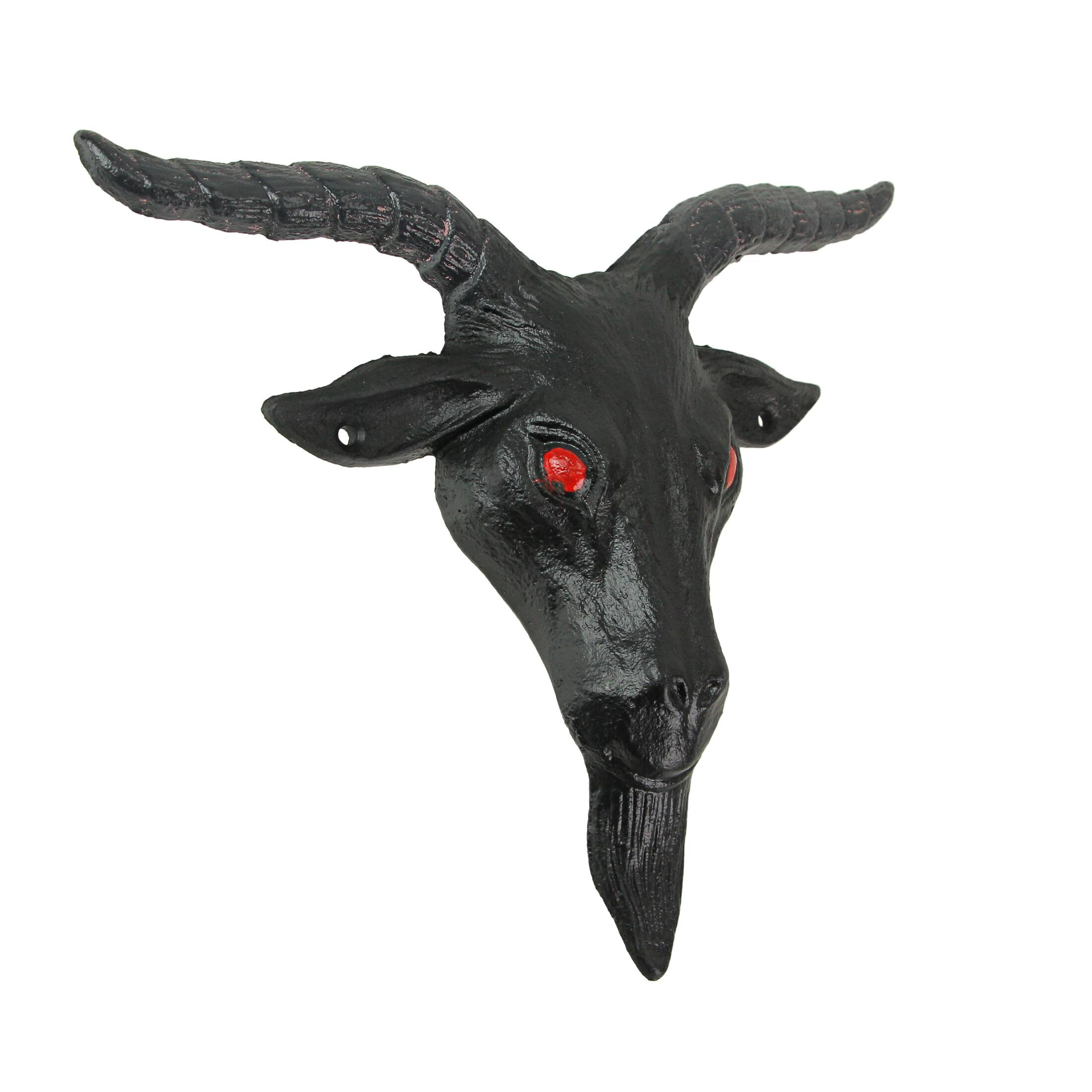 Alt View 1. Zeckos - Black Enamel Cast Iron Baphomet Head Wall Mounted Sculpture Hanging Home Decor - Black.