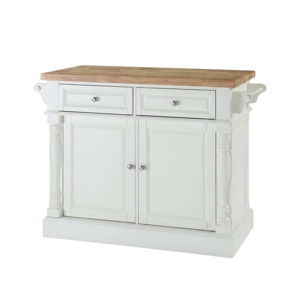 Alt View 2. FurniFact - White kitchen island with butcher block top and anti-tip safety feature - White.