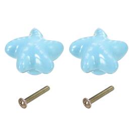 Unique Bargains - 2pcs Starfish Ceramic Cabinet Knobs, Decorative Drawer Pulls w/ Screws for Cupboards - Blue