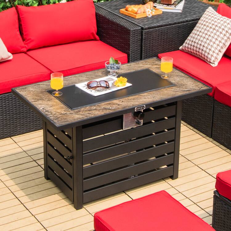 Left. Mondawe - 42 Inch 50000 BTU Propane Fire Pit Table with Ore Powder Surface - Black.