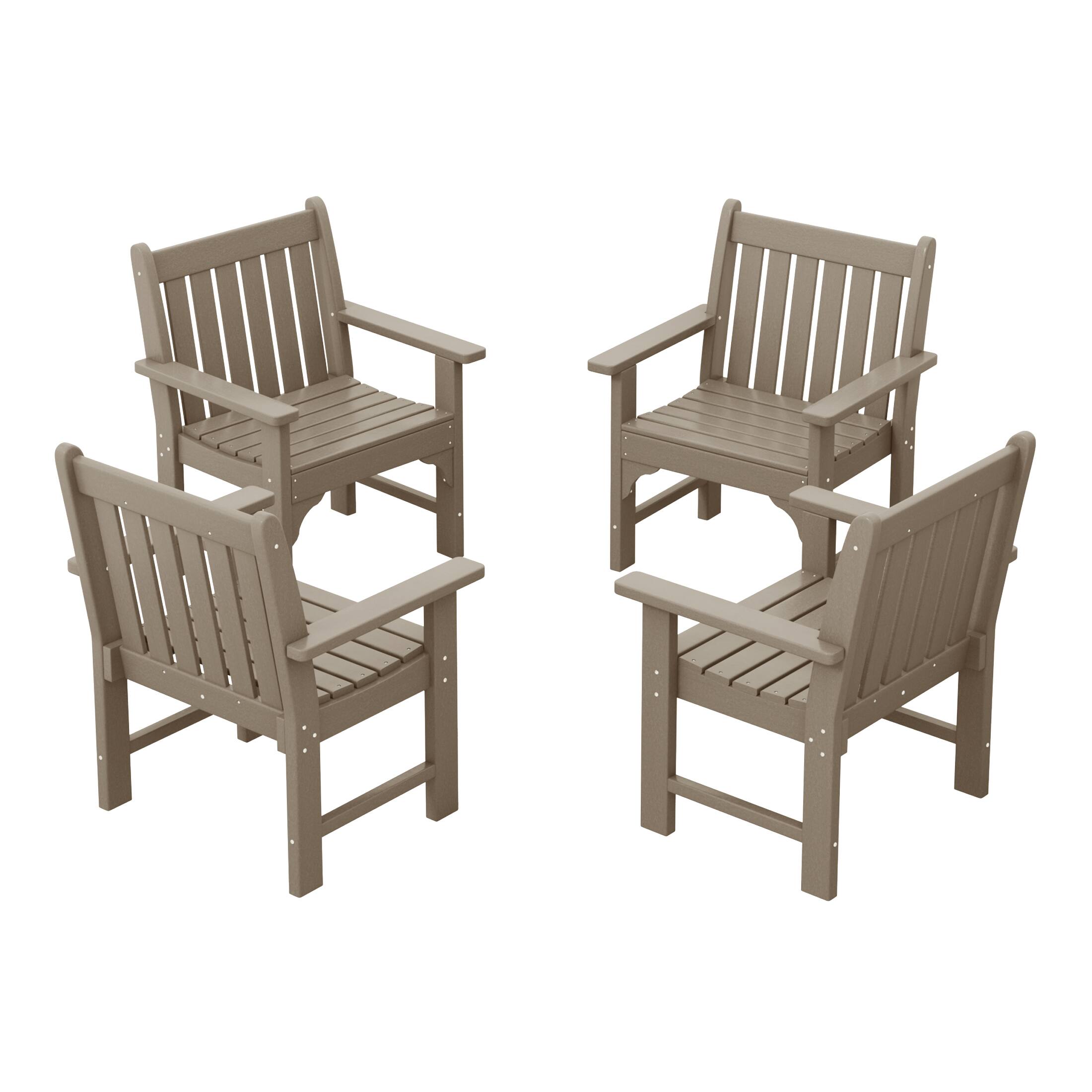 Front. WestinTrends - WestinTrends Malibu Outdoor Patio HDPE Adirondack Dining Arm Chairs (Set of 4) - Weathered Wood.