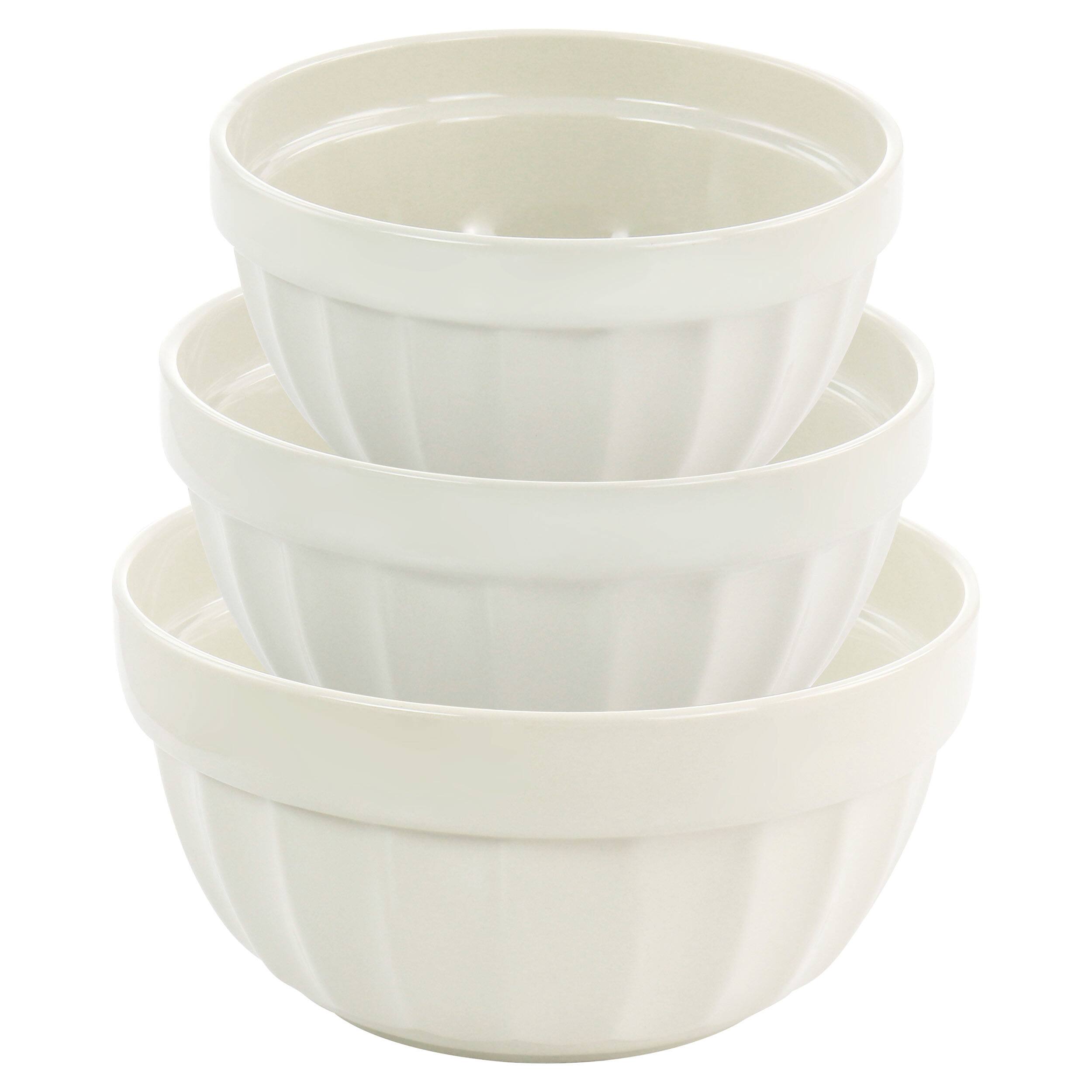 Alt View 1. Martha Stewart - Martha Stewart Broadbrook 3 Piece Stoneware Mixing Bowl Set in Linen - White.