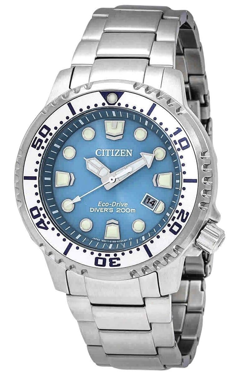 Citizen - Promaster Dive Stainless Steel Light Dial Eco-Drive Diver's BN0165-55L 200M Men's Watch - Blue