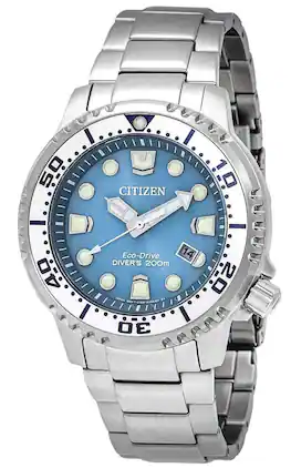Citizen - Promaster Dive Stainless Steel Light Dial Eco-Drive Diver's BN0165-55L 200M Men's Watch - Blue