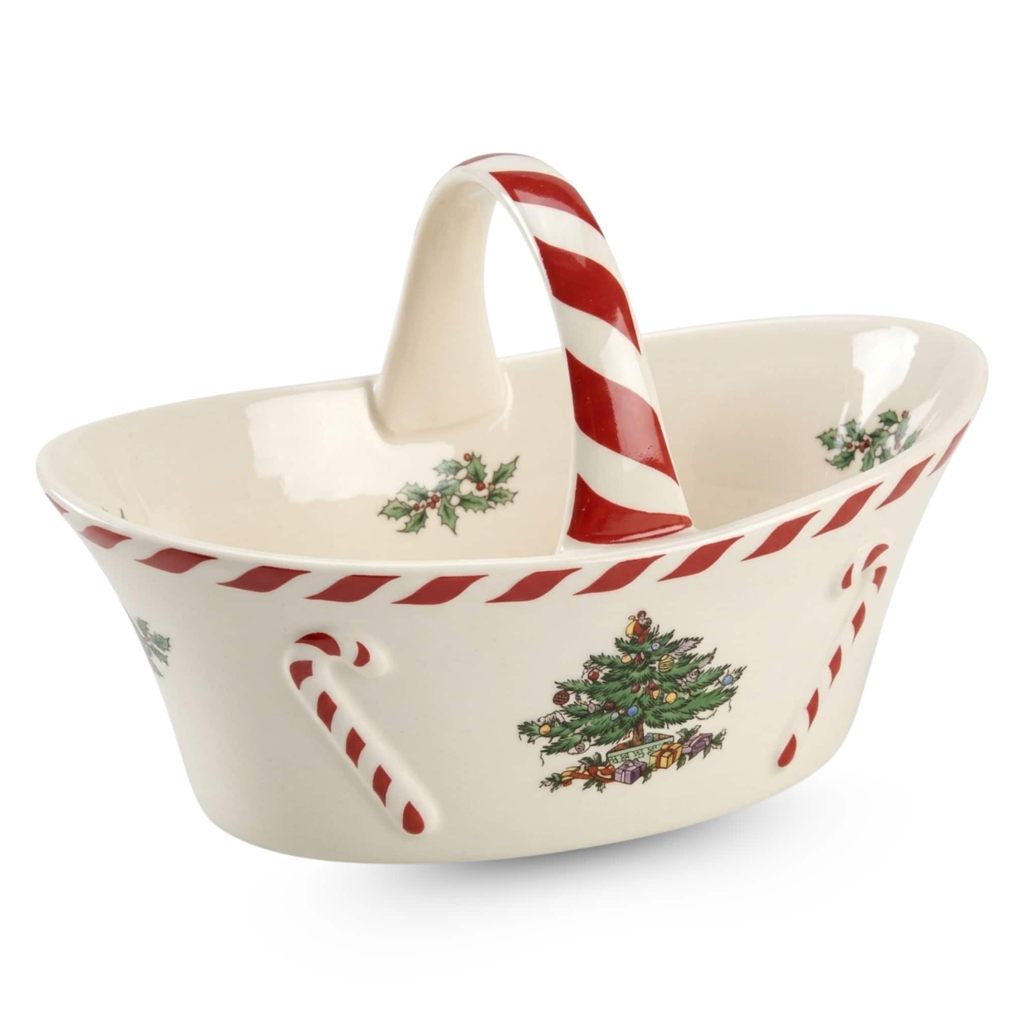 Spode - Christmas Tree Peppermint Handled Basket - Multicolored