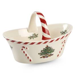 Spode - Christmas Tree Peppermint Handled Basket - Multicolored