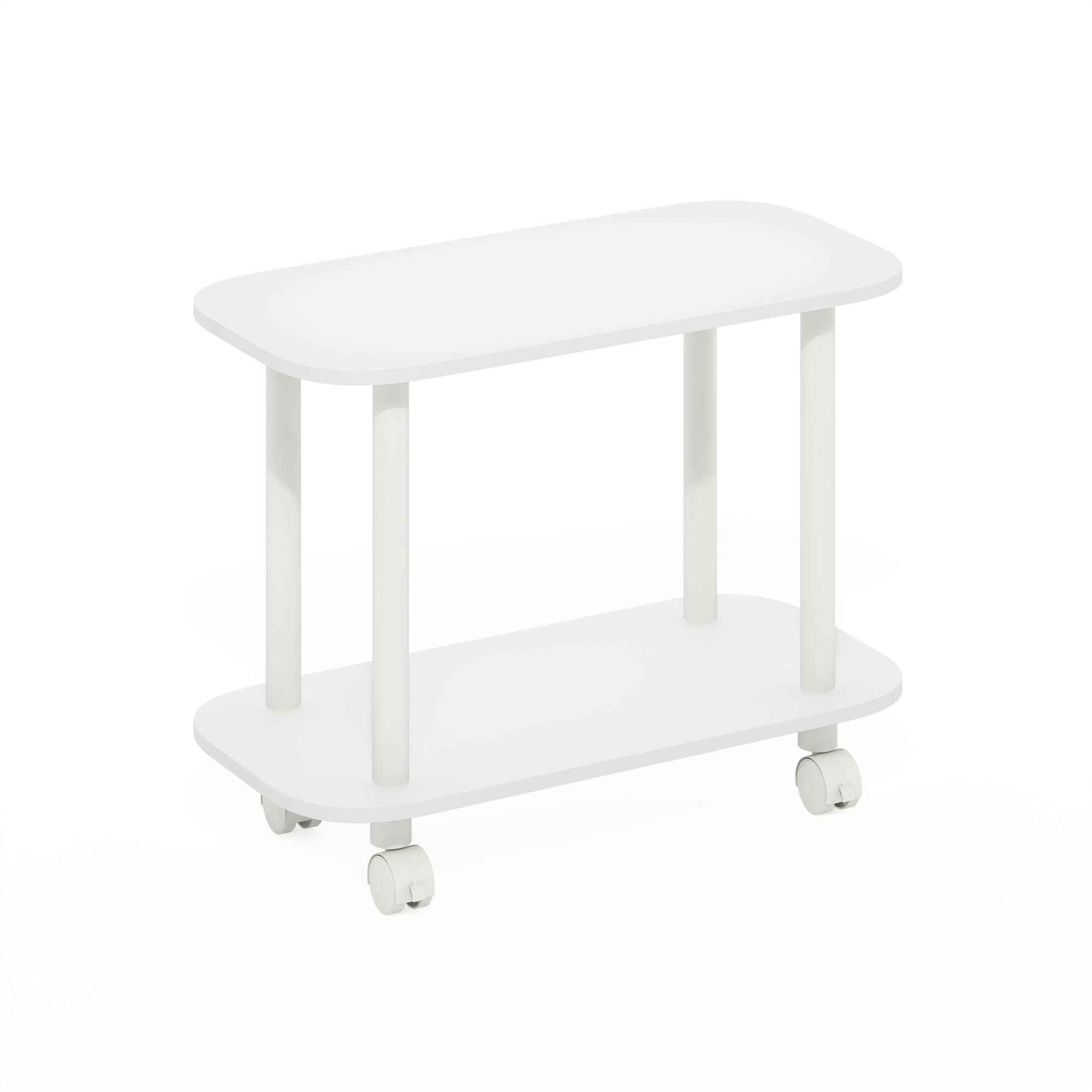 Alt View 5. Furinno - TURN-N-TUBE Night Stand, 2-Tier Oval Nightstand with Wheels, Round Corner Side Table, End Table, Toolless Assembly - White/White.