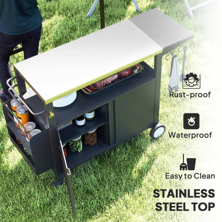 PULUZ Outdoor Grill Cart Table with Stainless Steel Top, Movable Pizza ...
