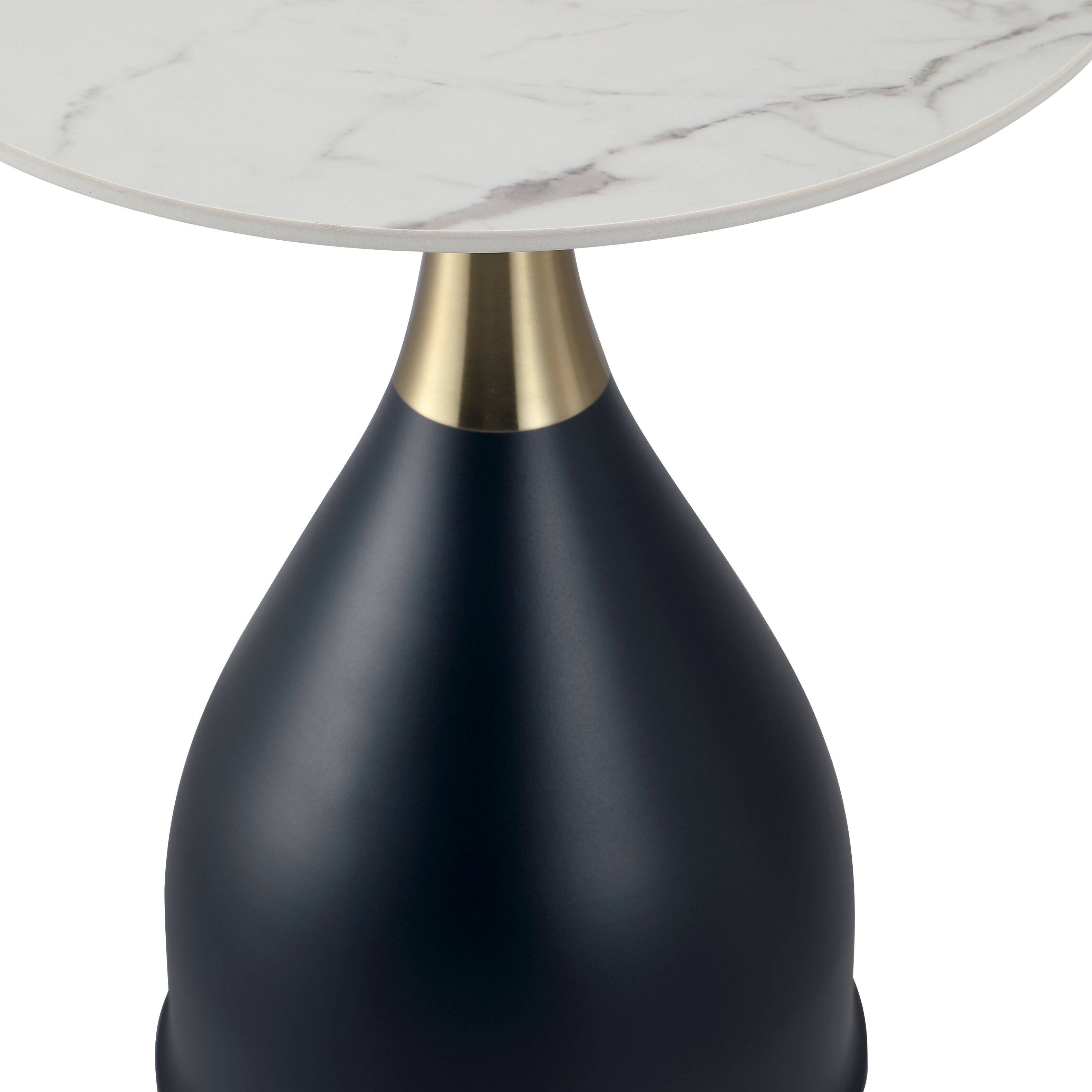 Alt View 5. LeisureMod - Bento Round Sintered Stone Side Table with Pedestal Steel Base for Home/Office - Black.